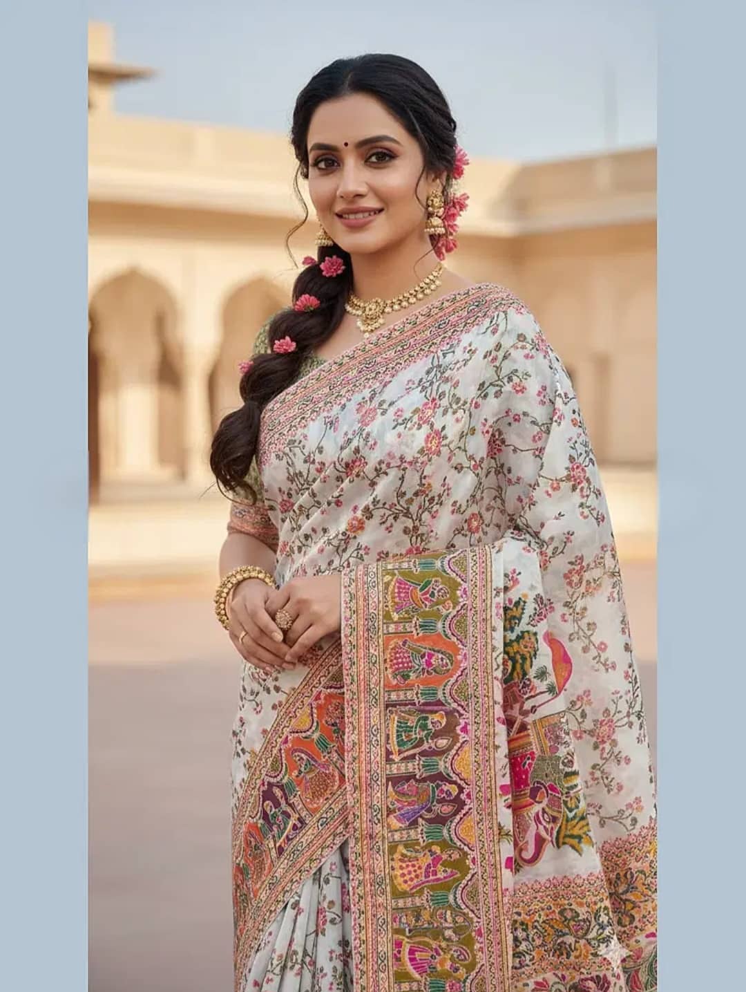 Gazal Fashions Cotton Silk Printed Kashmiri Kani Saree With Unstitched Blouse Piece ( Multicolor 1 ) - Sarees | Buy online on ZillyBuy