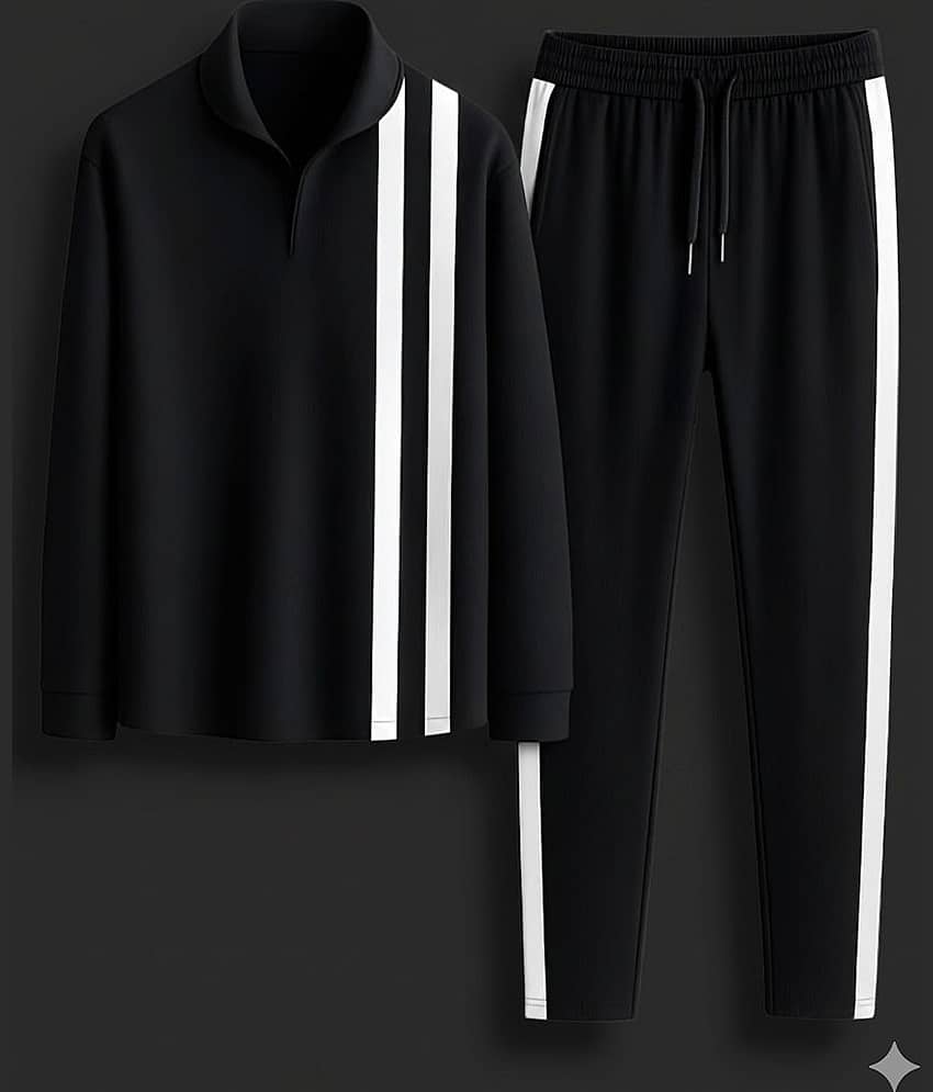 Lookberry Men's Black Co-Ords Set (T-Shirt & Trousers) Pack of 1 - Image 1