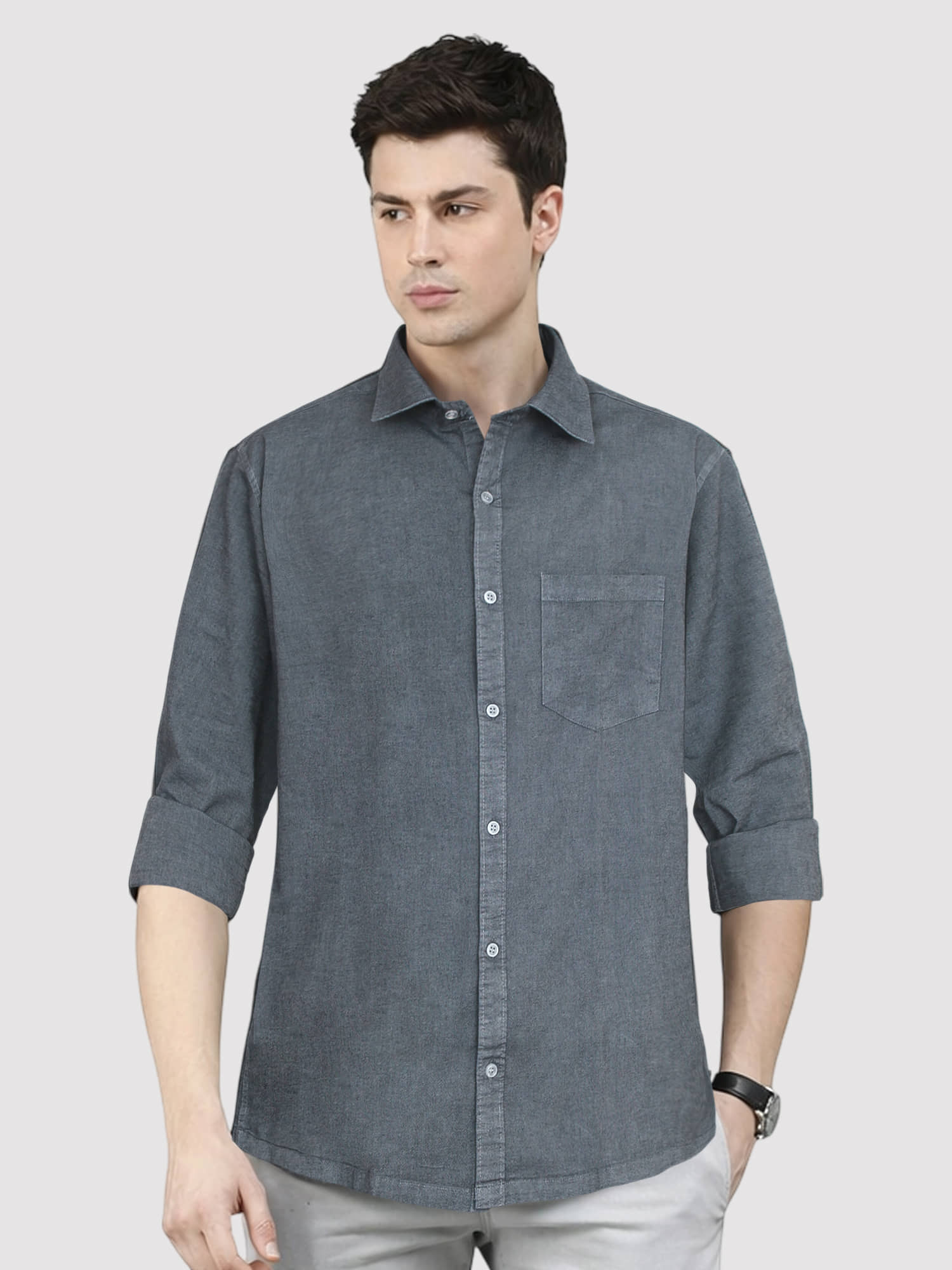 plounge Cotton Blend Regular Fit Full Sleeves Men's Formal Shirt - Grey ( Pack of 1 )