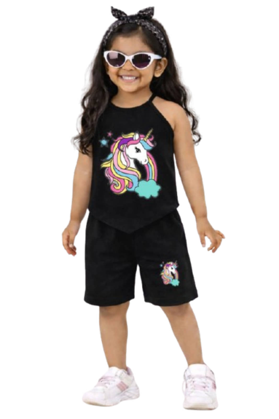 CRAZYON Pack of 1 Girls 100% Cotton T-shirt & Shorts ( Black )