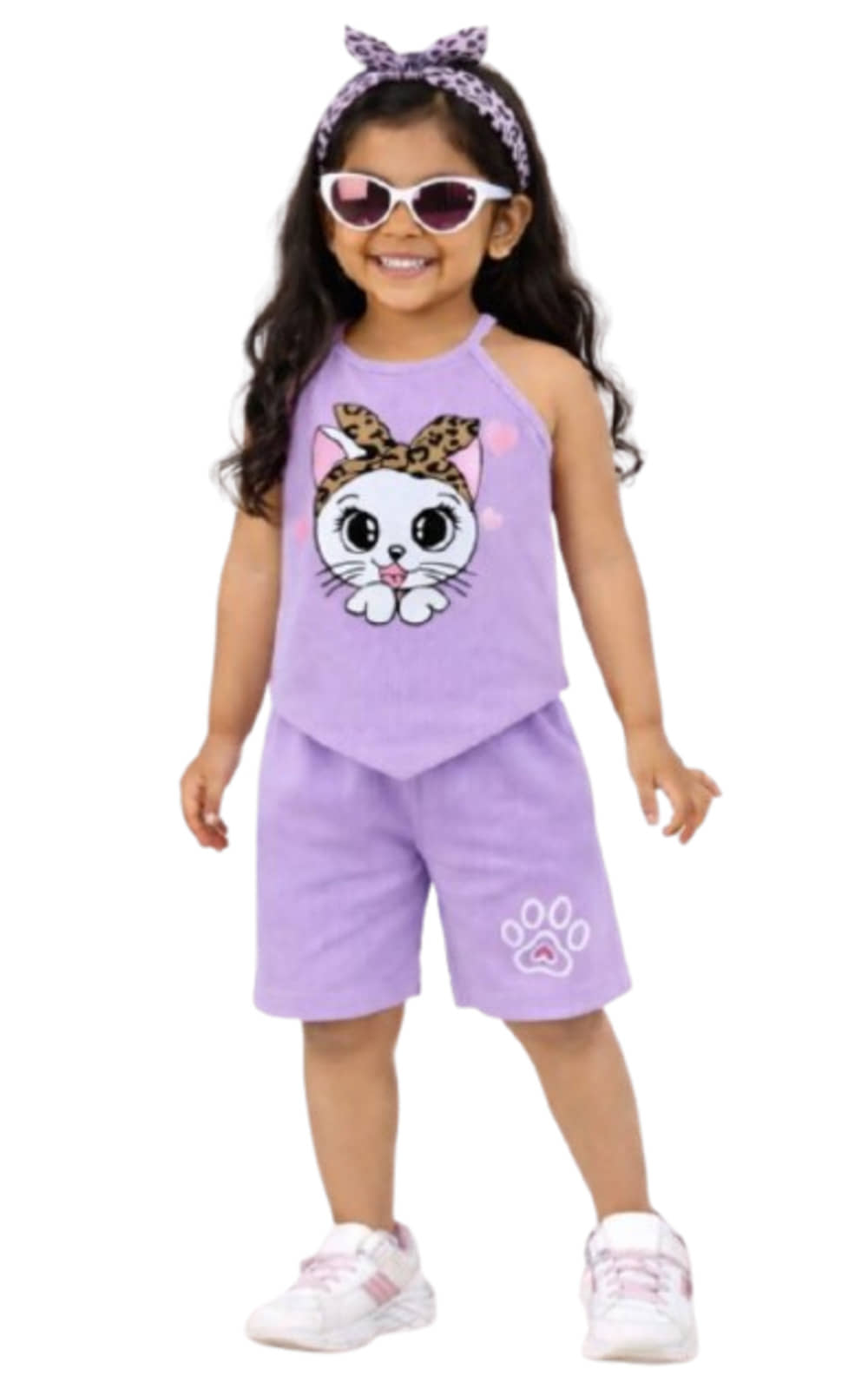 CRAZYON Pack of 1 Girls 100% Cotton T-shirt & Shorts ( Lavender )