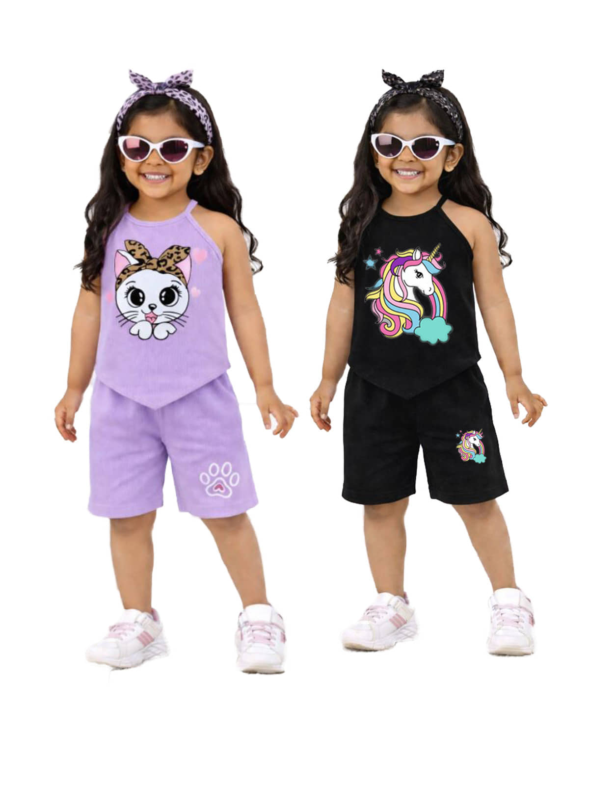 CRAZYON Pack of 1 Girls 100% Cotton T-shirt & Shorts ( Multicolor )