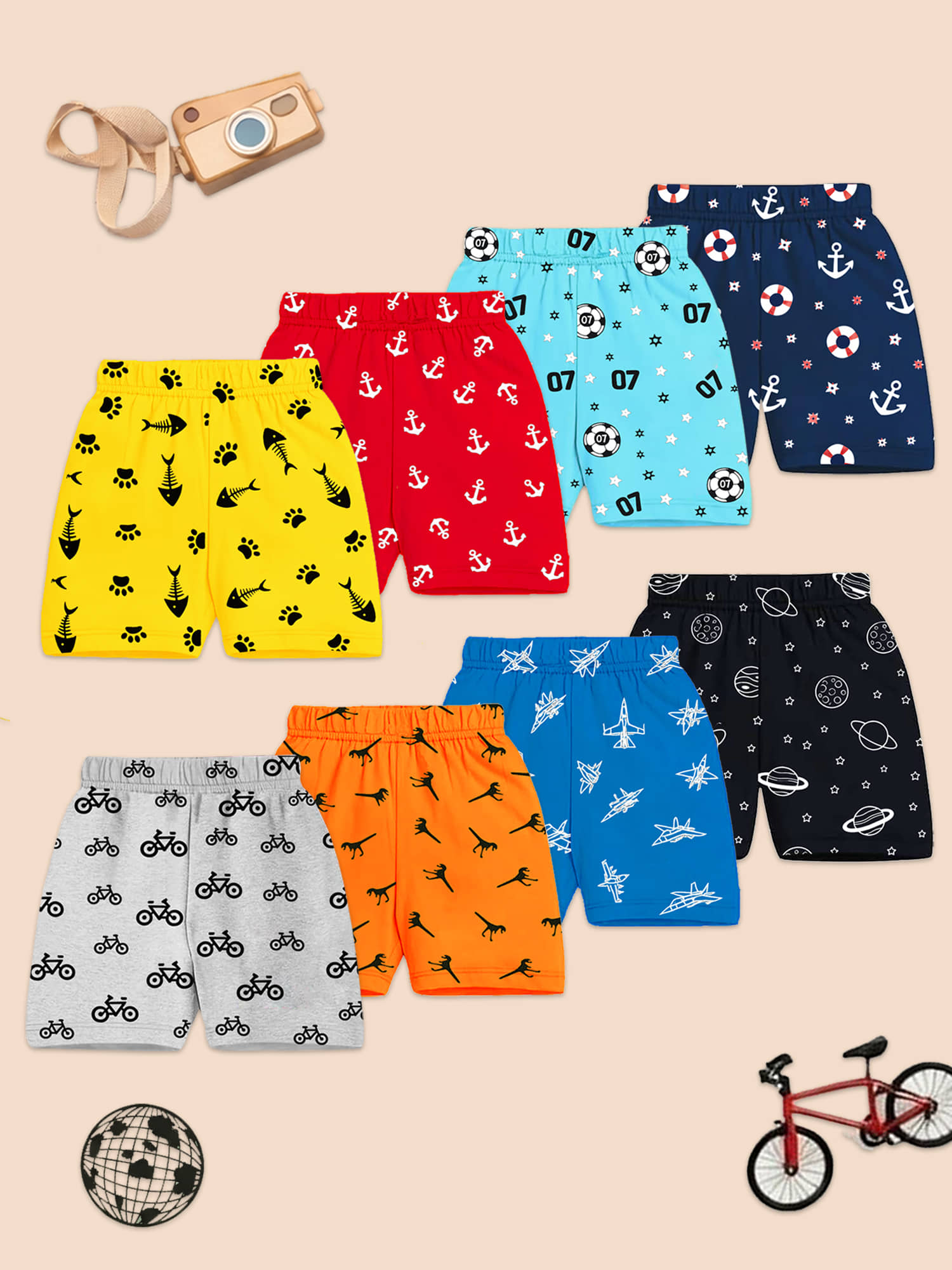 Kuchipoo Pack of 8 Cotton Blend Shorts For Boys ( Multicolor 1 ) - Shorts | Buy online on ZillyBuy