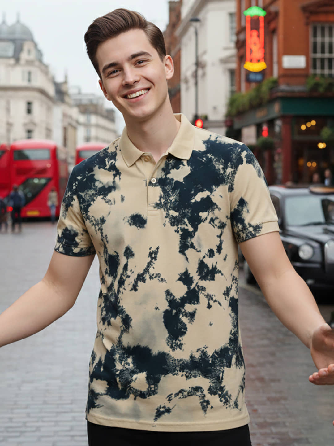 Merriment Men Polyester Regular Fit Printed Polo T Shirt ( Aqua )