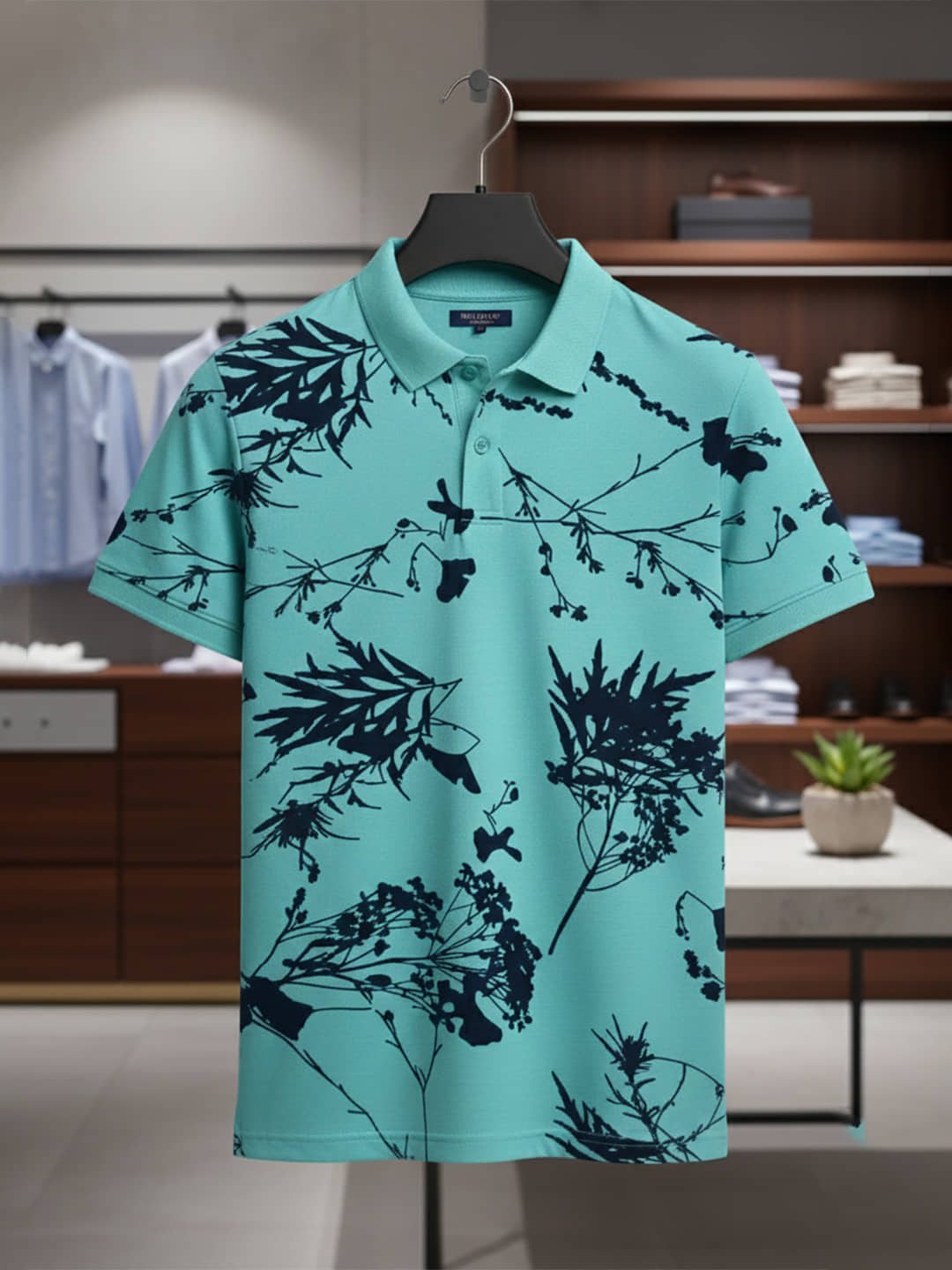 Merriment Men Polyester Regular Fit Printed Polo T Shirt ( Aqua )