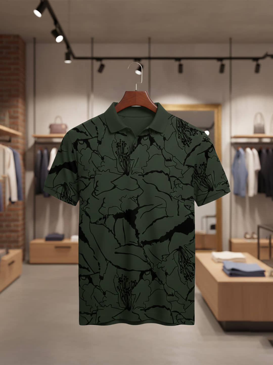 Merriment Men Polyester Regular Fit Printed Polo T Shirt ( Olive )