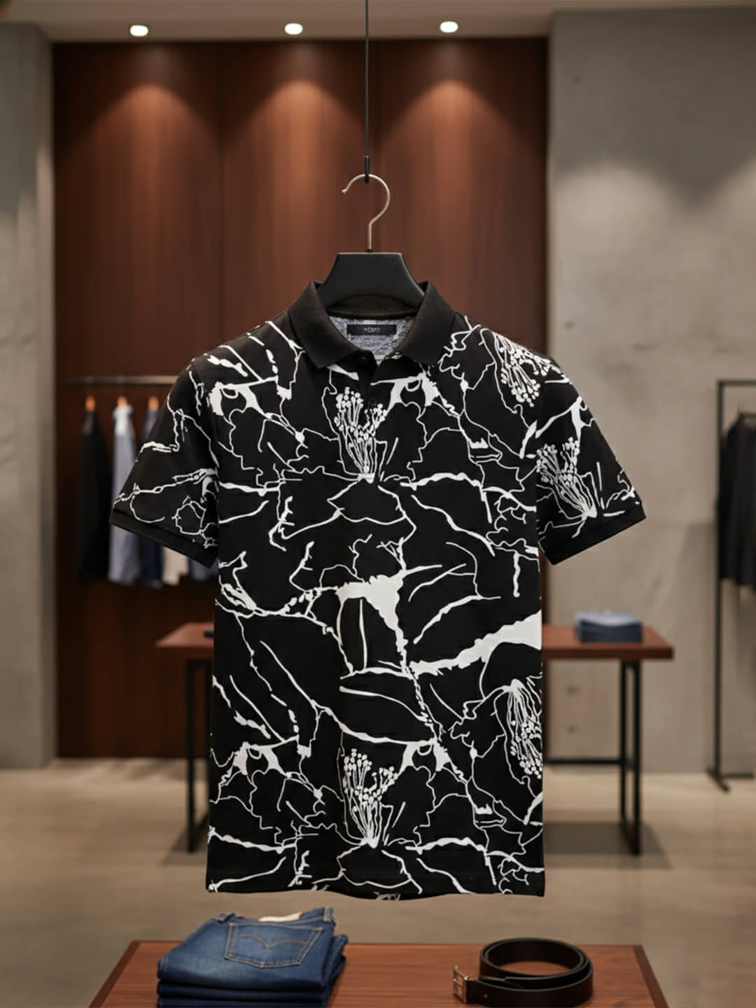 Merriment Men Polyester Regular Fit Printed Polo T Shirt ( Black )