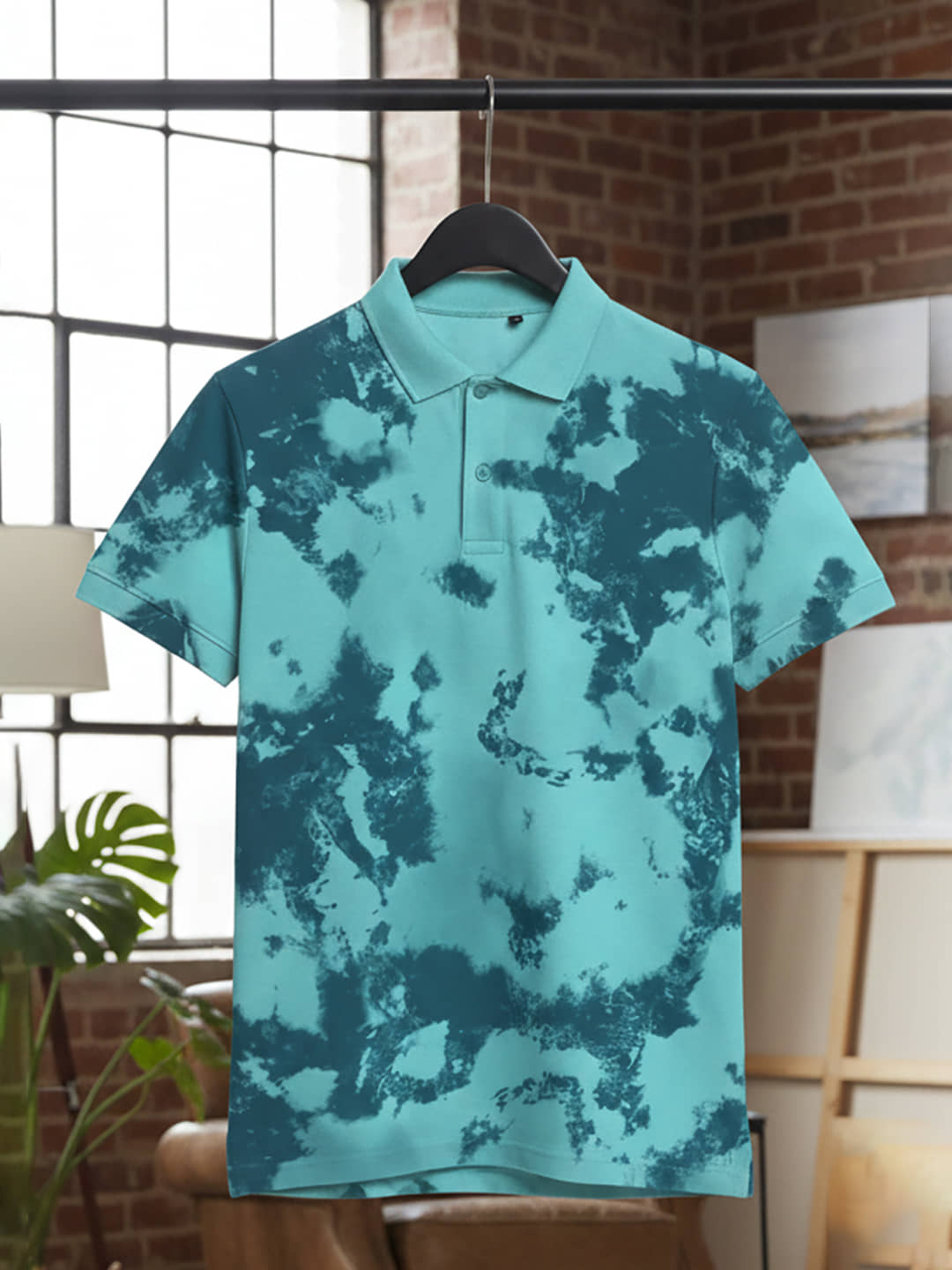 Merriment Men Polyester Regular Fit Printed Polo T Shirt ( Aqua )