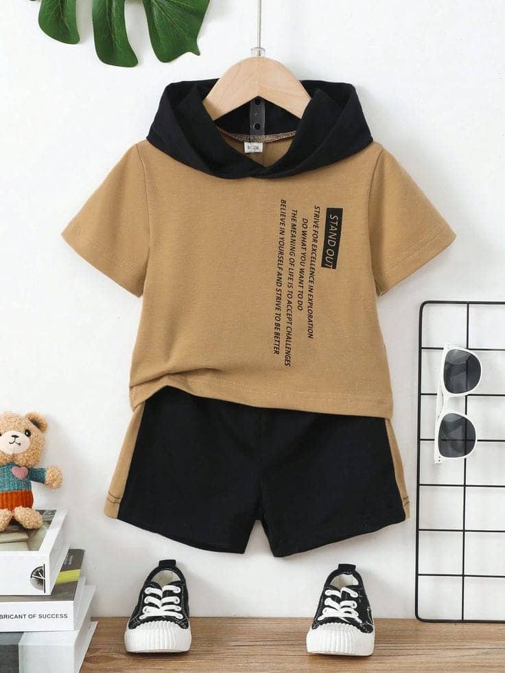 VELION Pack of 1 Baby Boys Cotton Blend T-Shirt & Shorts Set ( Beige )