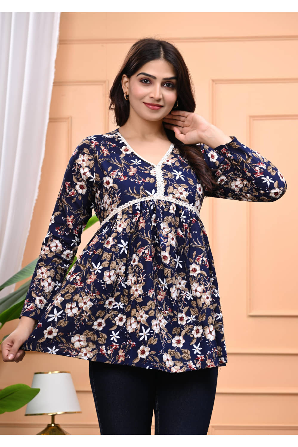 VIKASH FAB Women's Rayon Twisted Top ( Navy Blue )