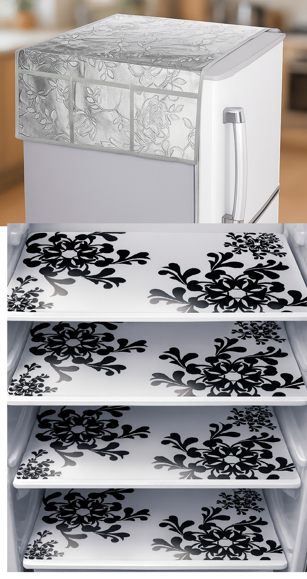 CreadCraft PVC Floral Fridge Mat & Cover ( 30 44 ) Pack of 4 - Pink