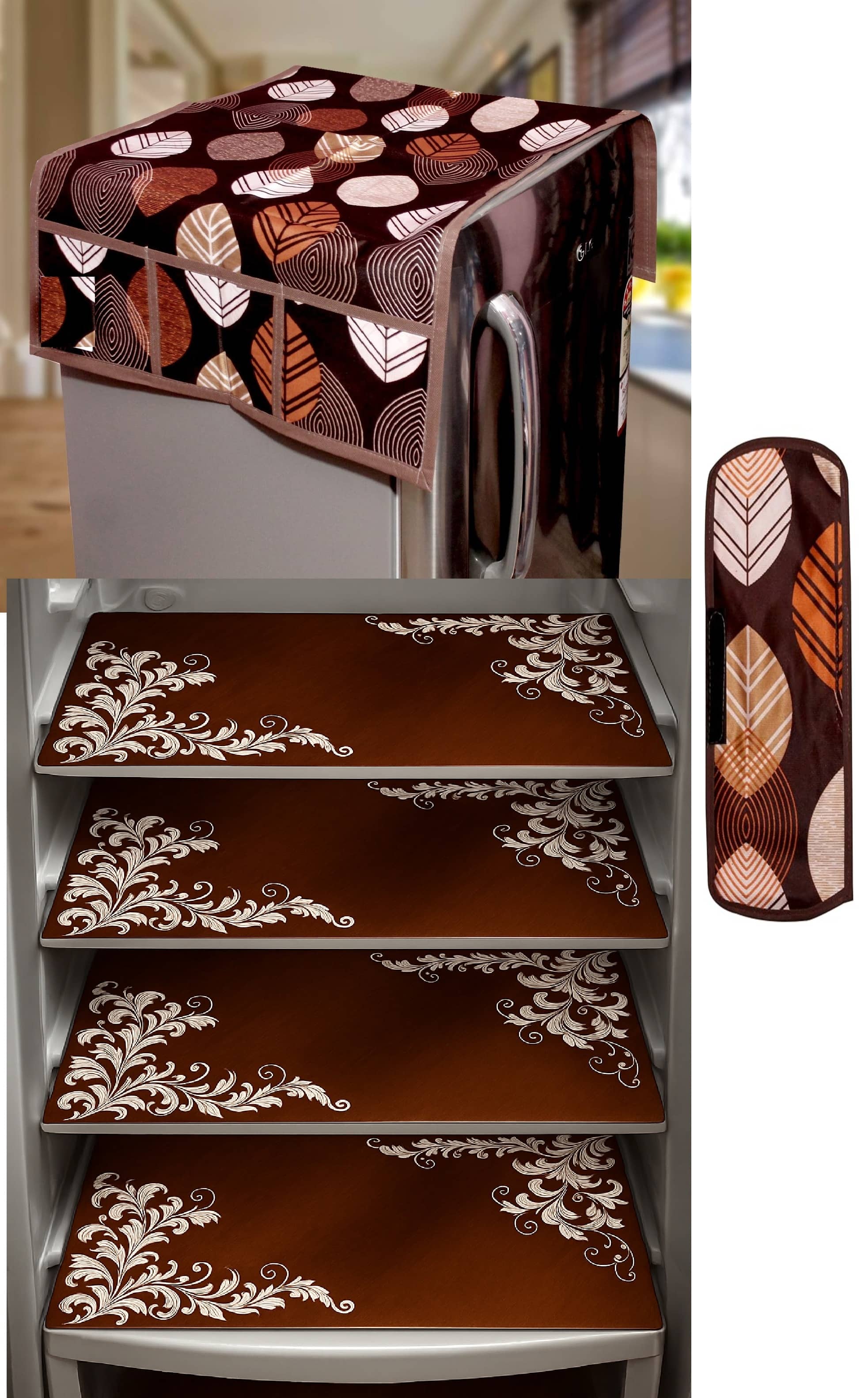 CreadCraft PVC Floral Fridge Mat & Cover ( 30 44 ) Pack of 6 - Green