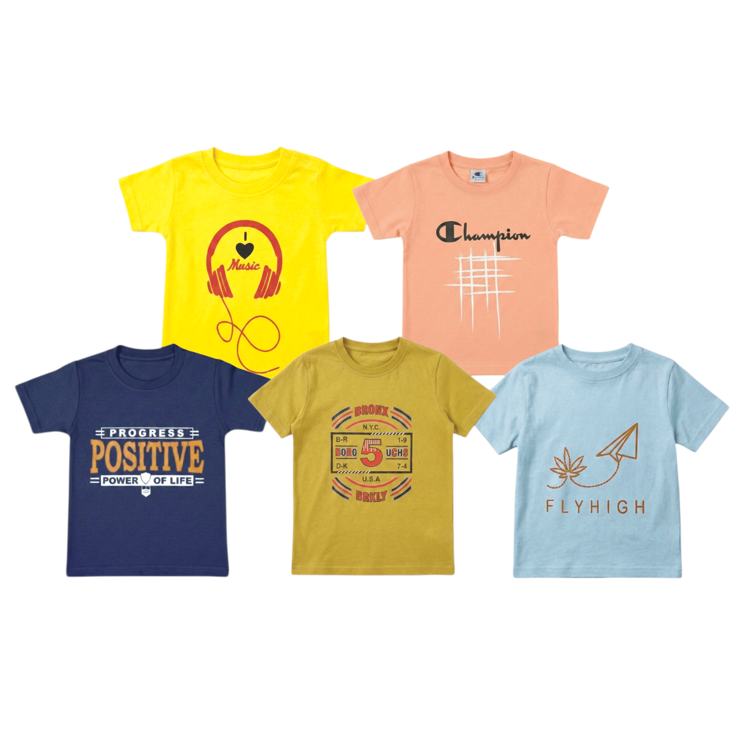 LEMONYFABRICS Pack of 5 Boys Cotton Blend T-Shirt ( Multicolor )