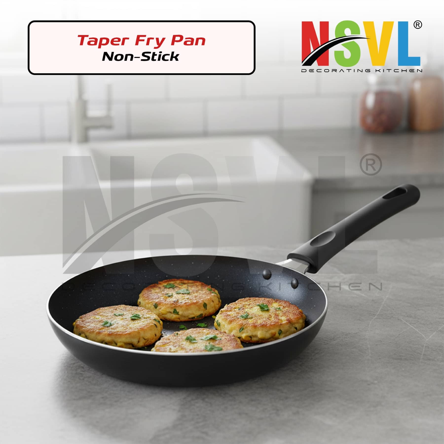 NSVL Non-Stick Aluminium Taper Fry Pan Sandwich Bottom without Lid 23 cm Diameter 1.3 Ltr - Cookware | Buy online on ZillyBuy