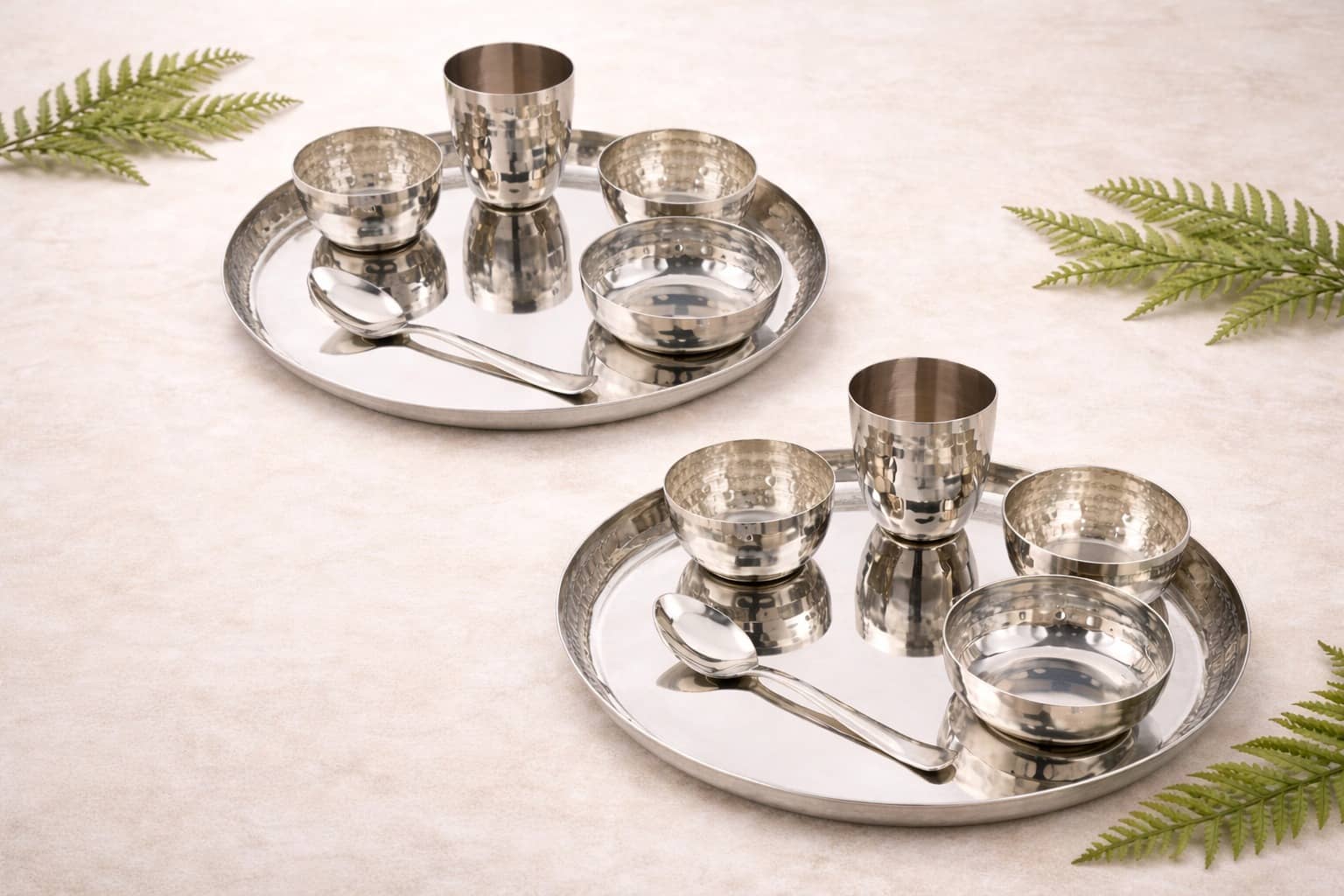 Visaxmi Hammered Dinner set Plain Stainless Steel Dinner Set ( Pack of 12 ) Silver
