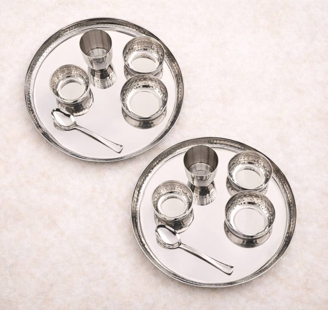 Visaxmi Steel Dinner set of 12 Plain Stainless Steel Dinner Set ( Pack of 12 ) Silver
