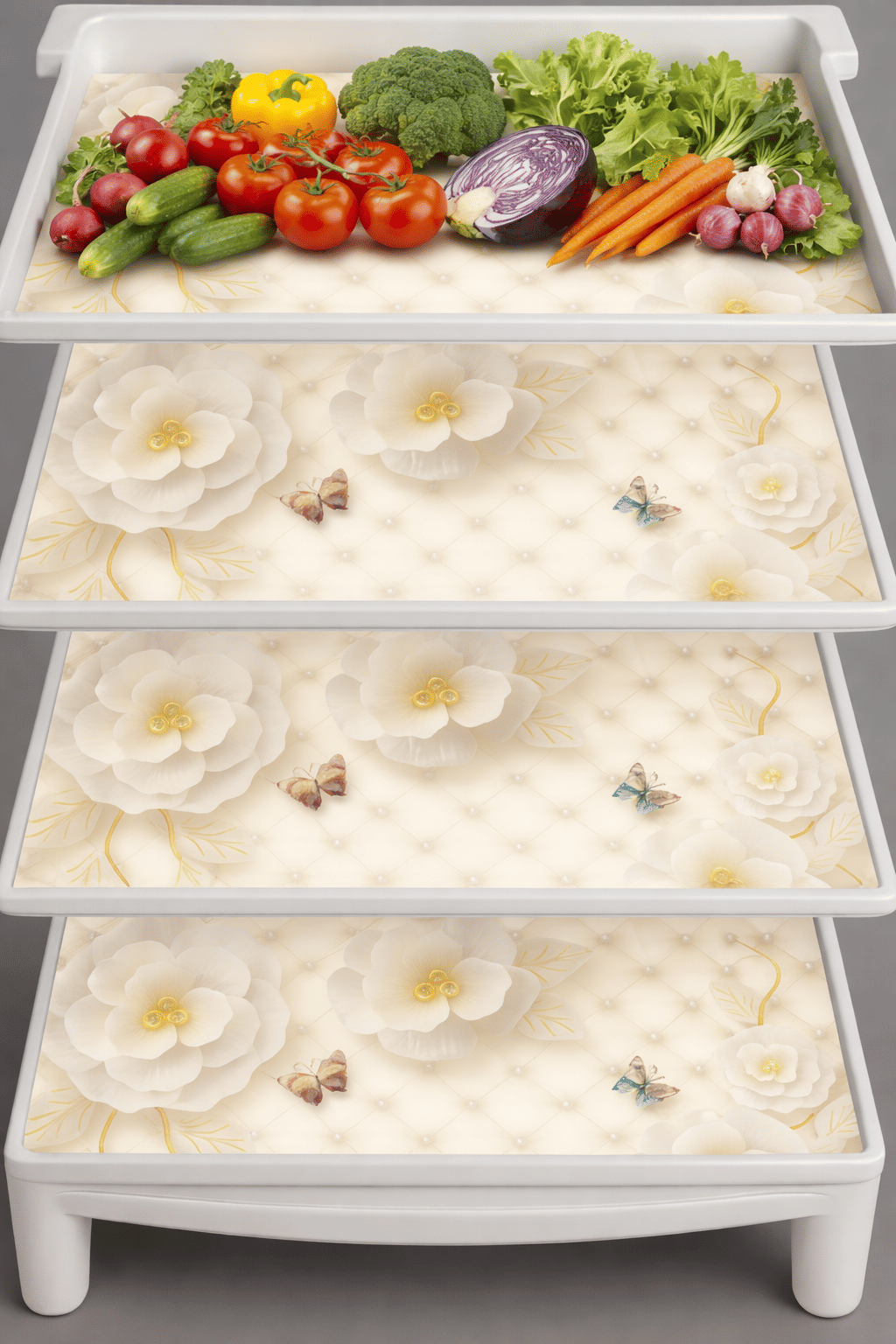 CreadCraft PVC Floral Fridge Mat & Cover ( 30 44 ) Pack of 4 - Beige