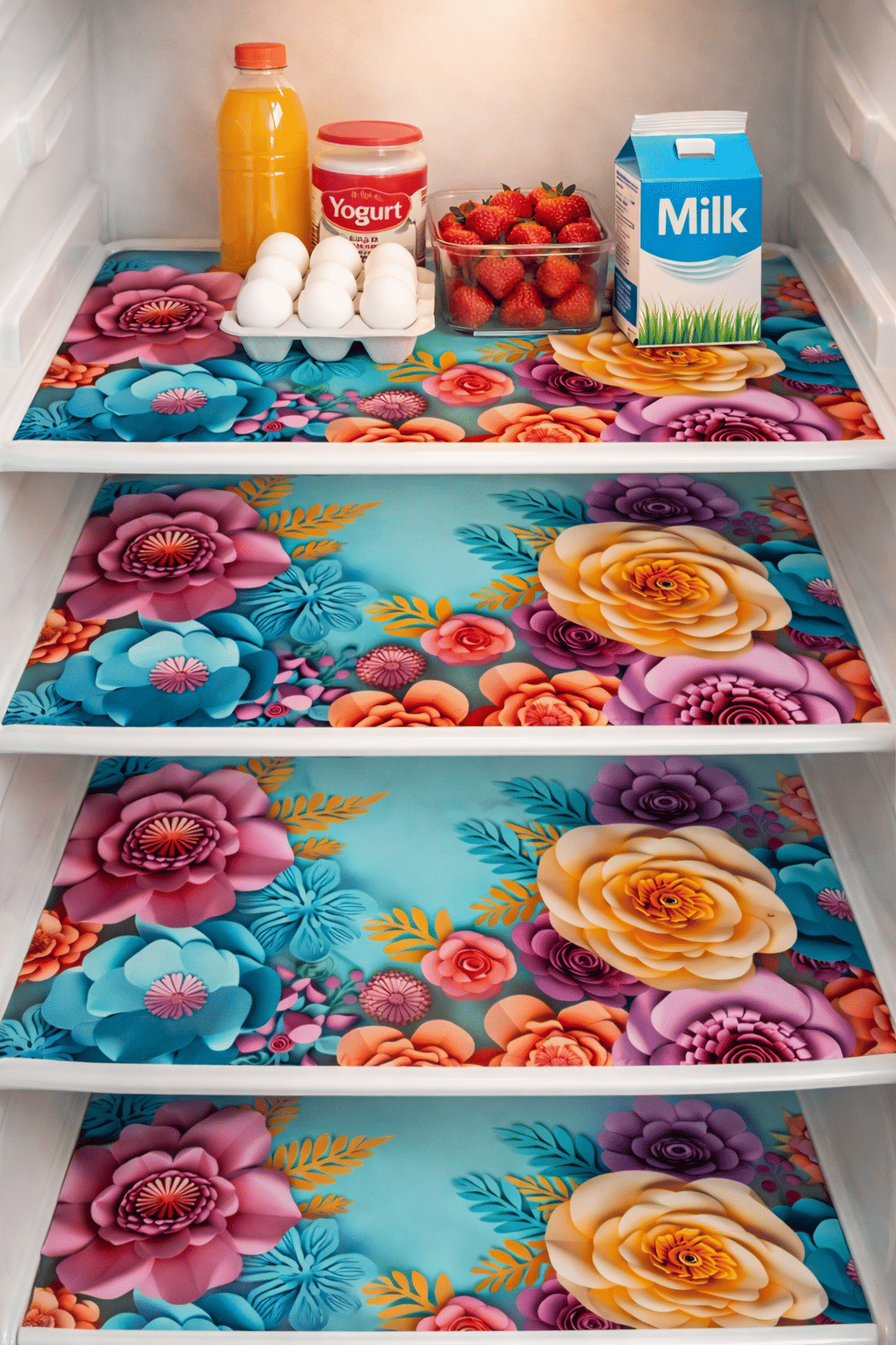 CreadCraft PVC Floral Fridge Mats ( 30 44 ) Pack of 4 - Beige