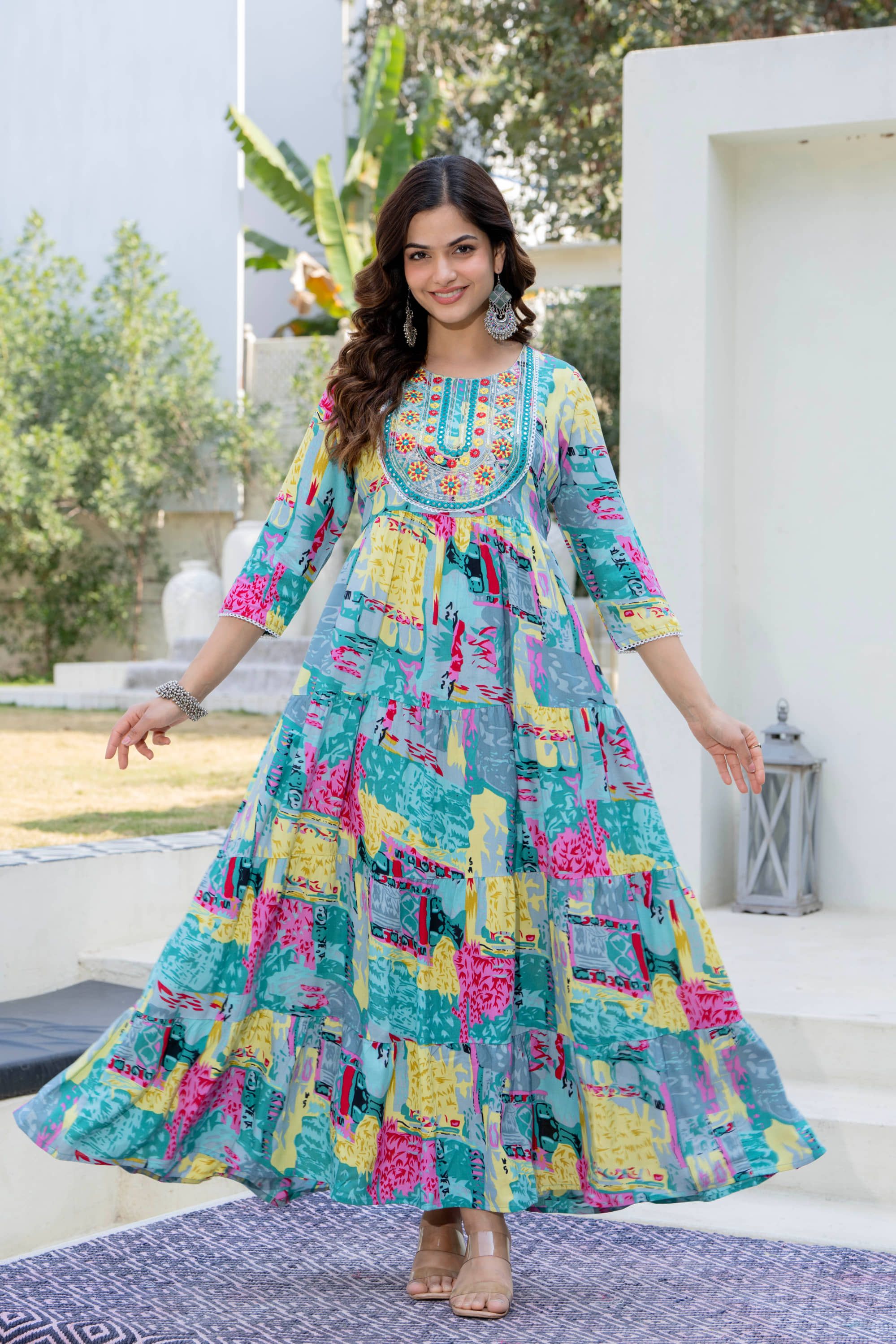 First Affair Women's Rayon Stitched Anarkali Ethnic Gown - Unstitched Fabrics | Buy online on ZillyBuy