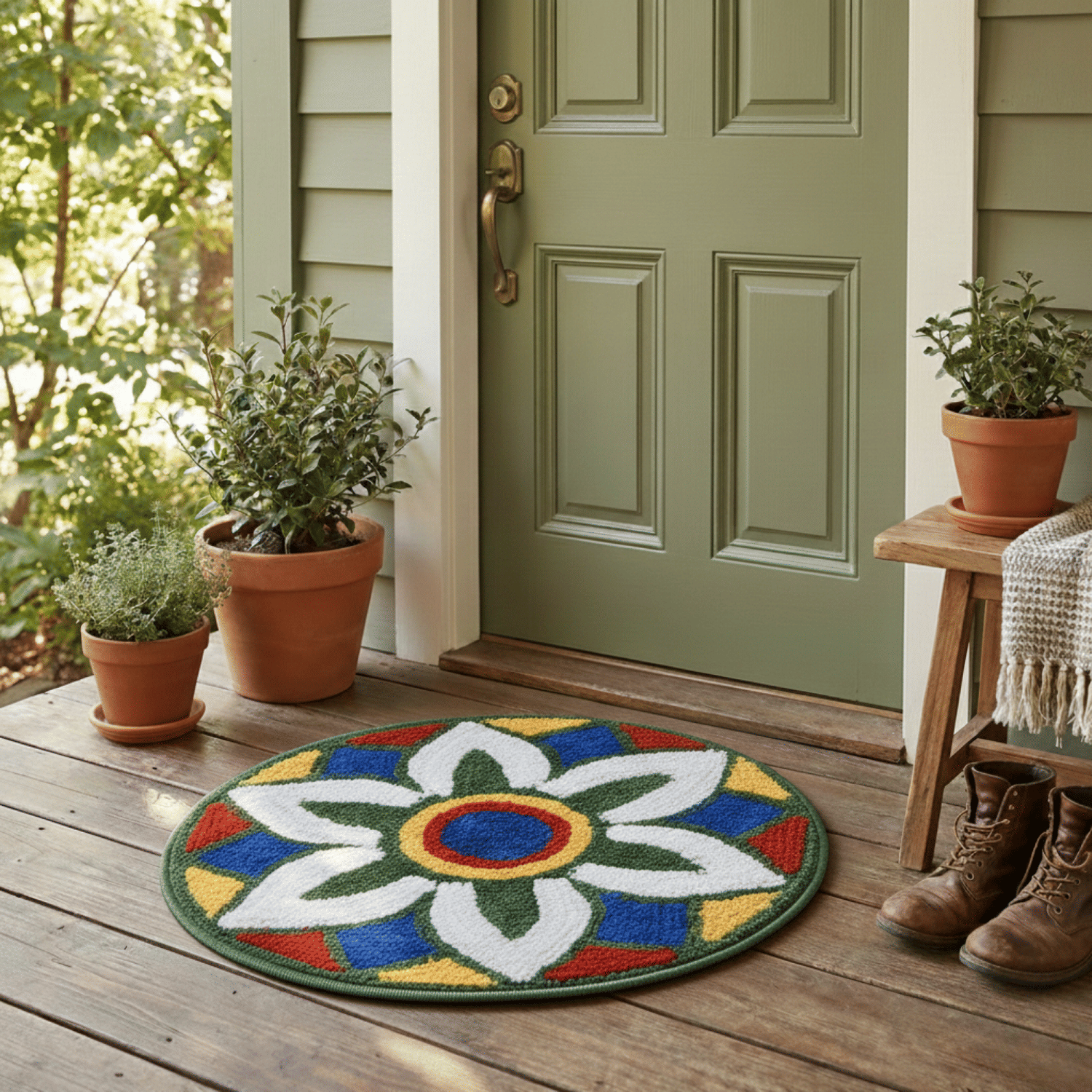 LADLI JEE Set of 1 Regular Polyester Door Mat ( 53 X 53 cm ) Green