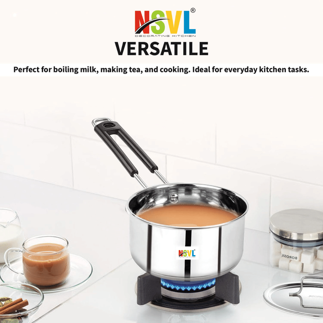 NSVL Non Coated Stainless Steel Sauce Pan Induction Bottom without Lid 15 cm Diameter 1 Ltr - Cookware | Buy online on ZillyBuy