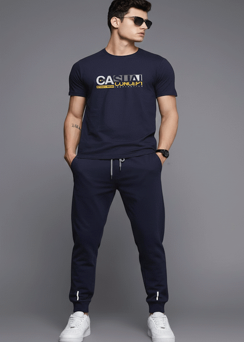 Reya Blue Cotton Blend Regular Fit Men's Tracksuit ( Pack of 1 )