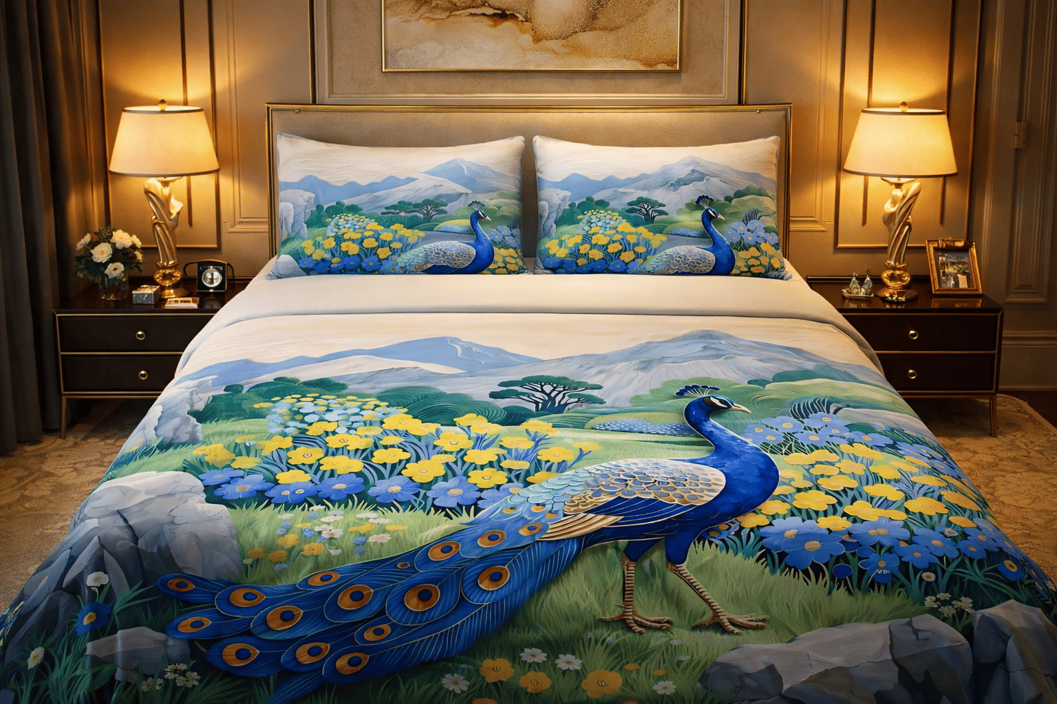 SWIZIER 7D Digital Print Blue Cotton 1 Double Bedsheet with 2 Pillow Covers ( 254 cm x 228 cm )