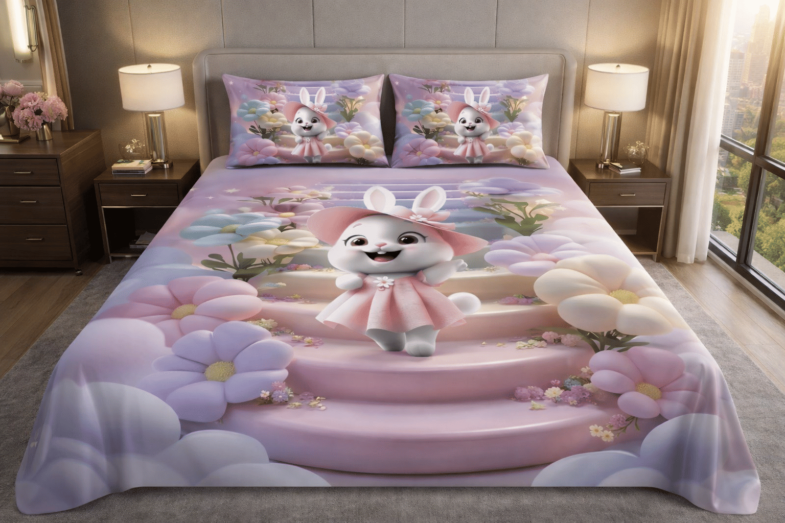 SWIZIER 7D Digital Print Fluorescent Pink Cotton 1 Double Bedsheet with 2 Pillow Covers ( 254 cm x 228 cm )