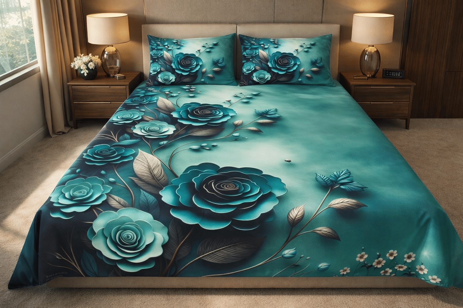 SWIZIER 7D Digital Print Light Blue Cotton 1 Double Bedsheet with 2 Pillow Covers ( 254 cm x 228 cm )