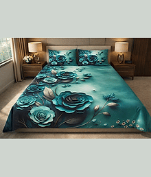 SWIZIER 7D Digital Print Light Blue Cotton 1 Double Bedsheet with 2 Pillow Covers ( 254 cm x 228 cm )