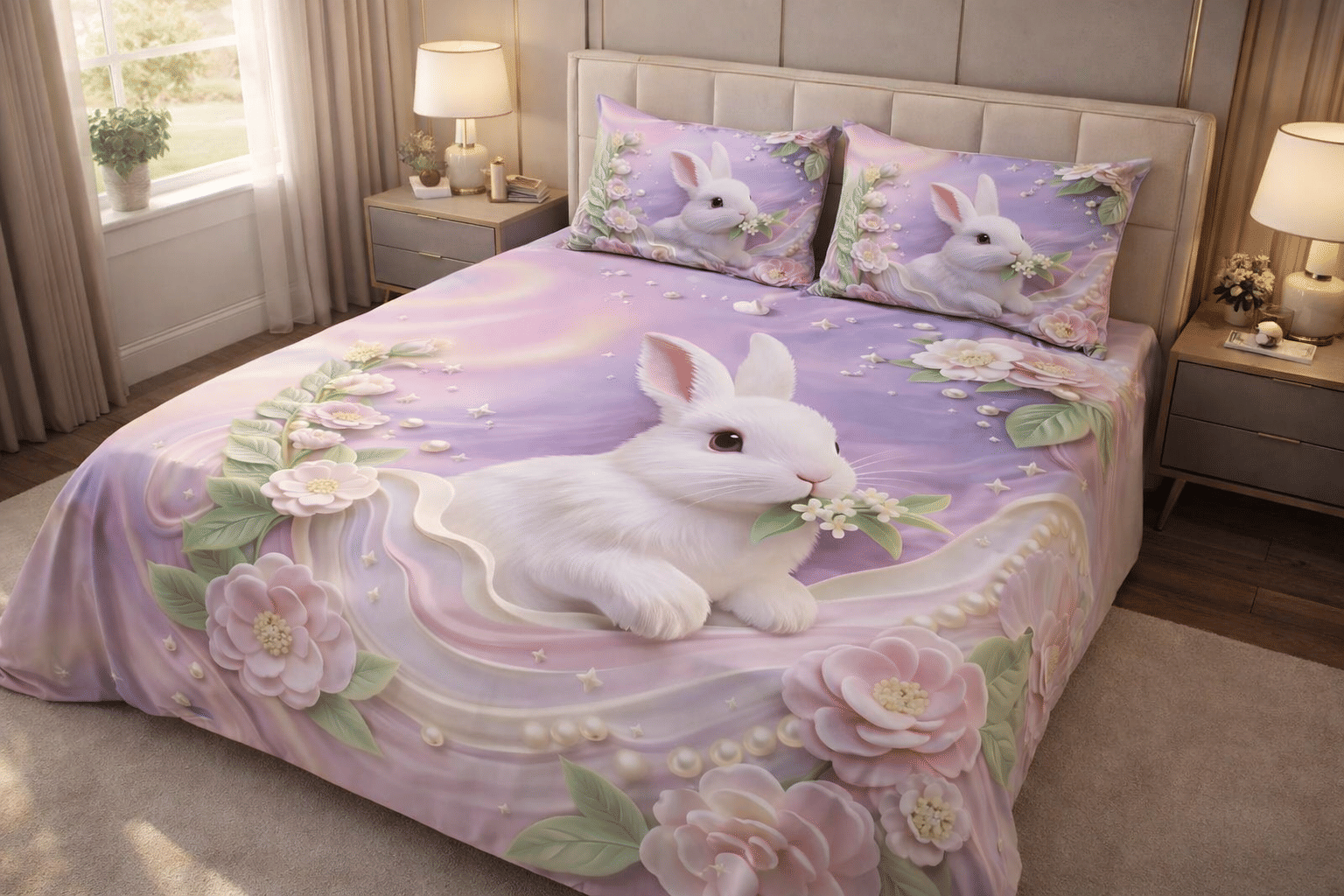 SWIZIER 7D Digital Print Purple Cotton 1 Double Bedsheet with 2 Pillow Covers ( 254 cm x 228 cm )