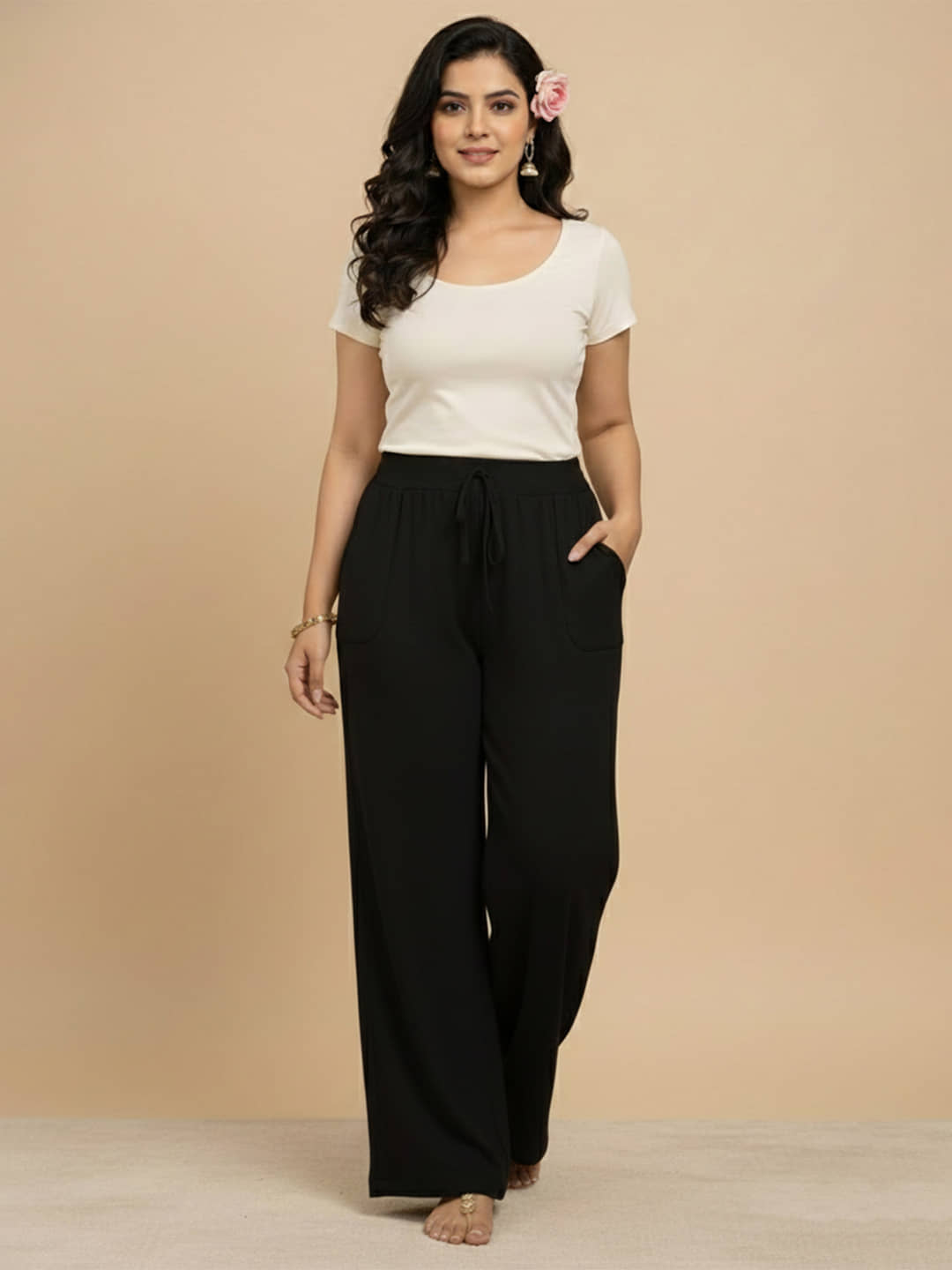 DE TRENDZ Women Cotton Korean Trousers ( Black ) - Trousers | Buy online on ZillyBuy