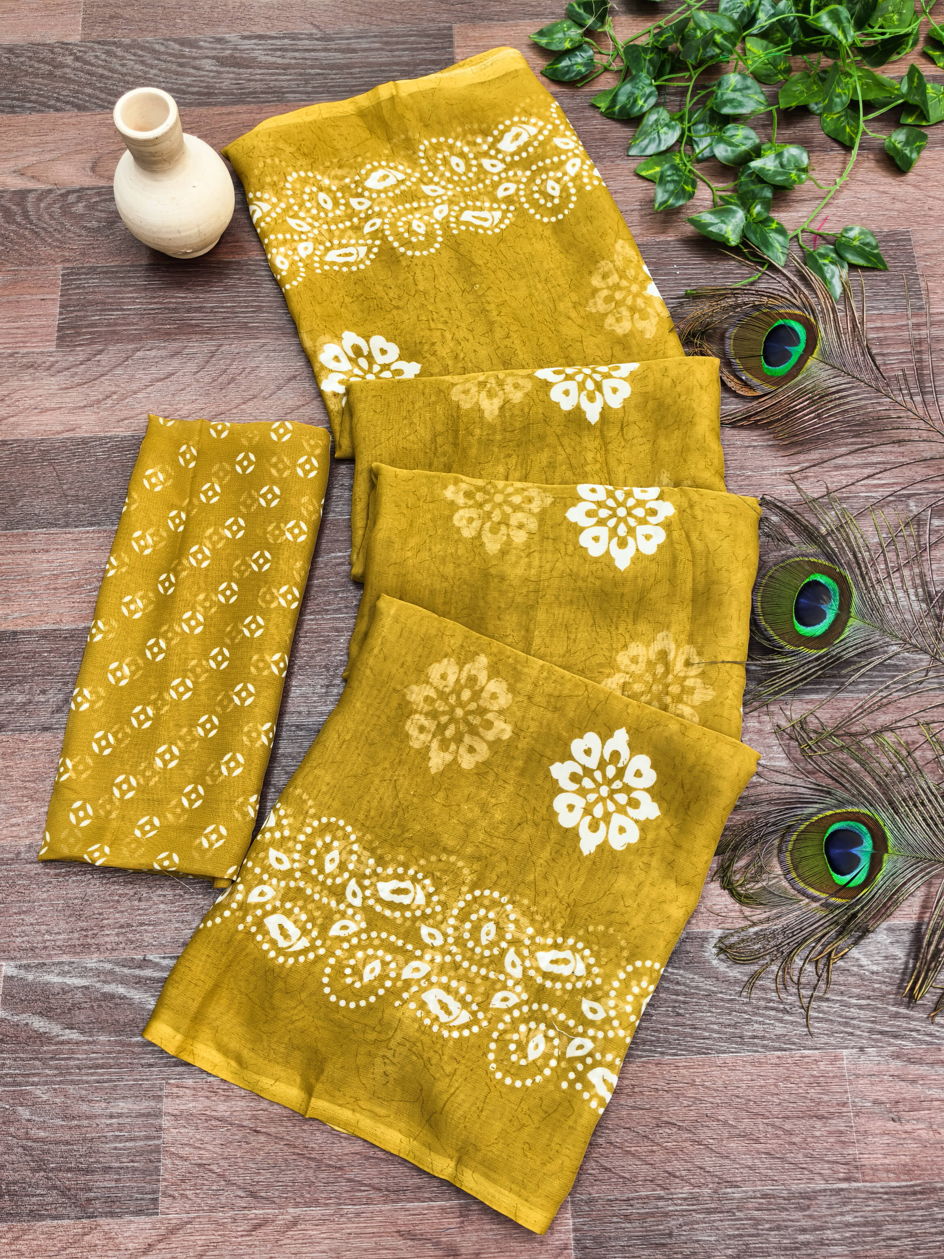 Kanooda Prints Georgette Printed Regular Saree With Unstitched Blouse Piece ( Yellow ) - Sarees | Buy online on ZillyBuy