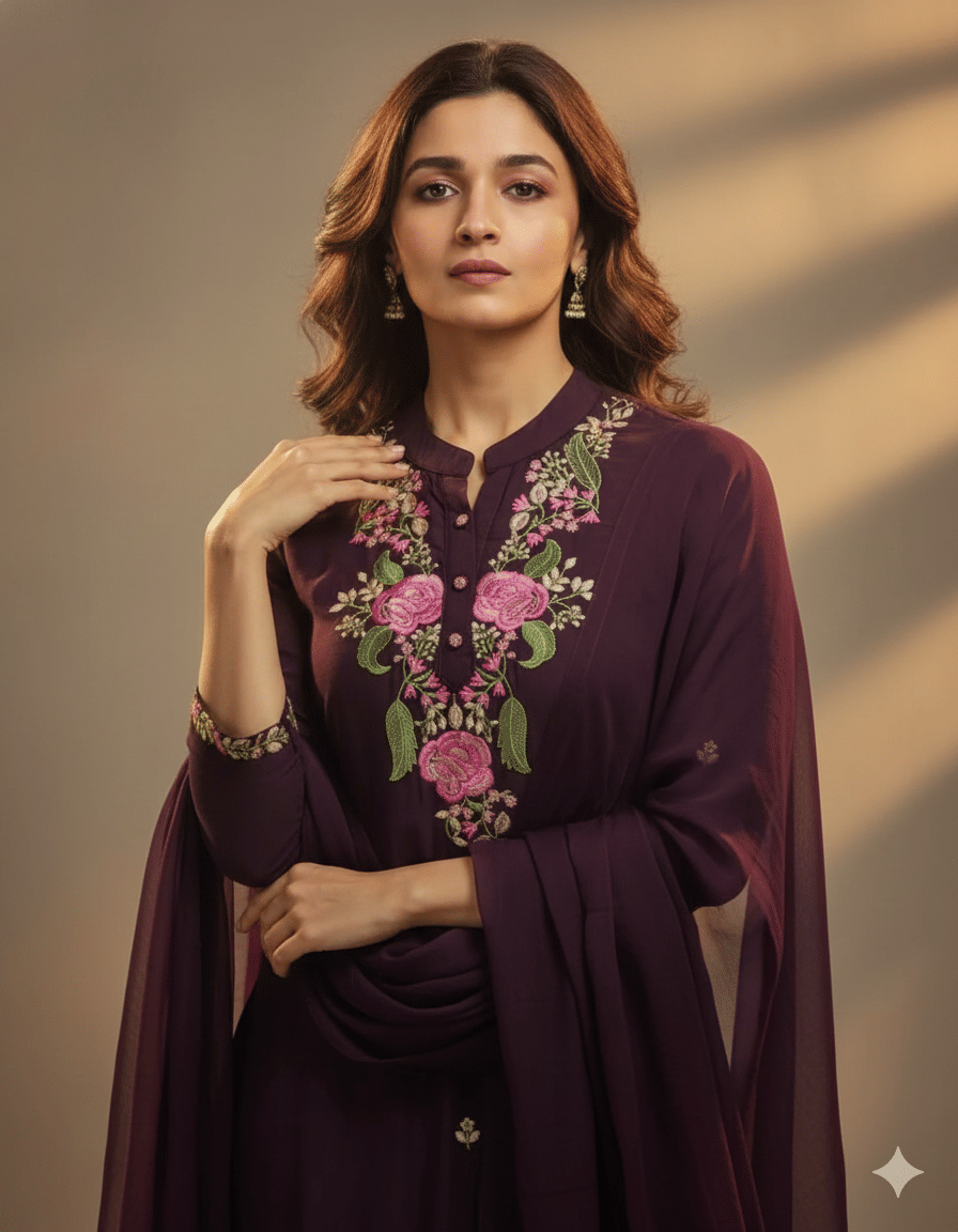 MEHZEEL FAB Women Cotton Silk Embroidered Straight Kurti With Pants ( Wine )