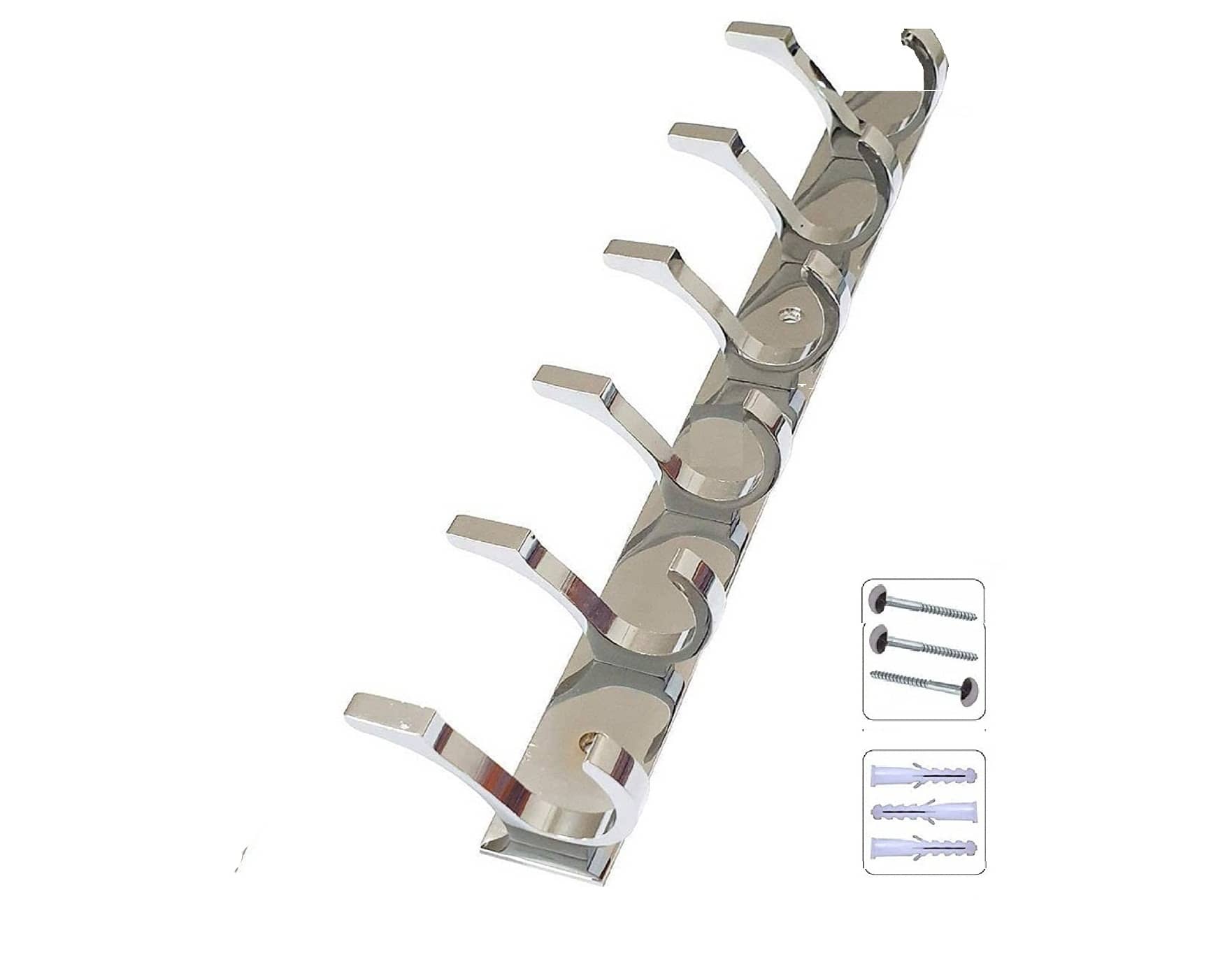 OJASS Stainless Steel & Aluminium Premium Heavy Quality - 6 PIN DUCK TYPE Cloth Hanger Bathroom Wall Door Hooks with 3 Screw and 3 Grip (Pack of 1 pcs) DHS06SS1