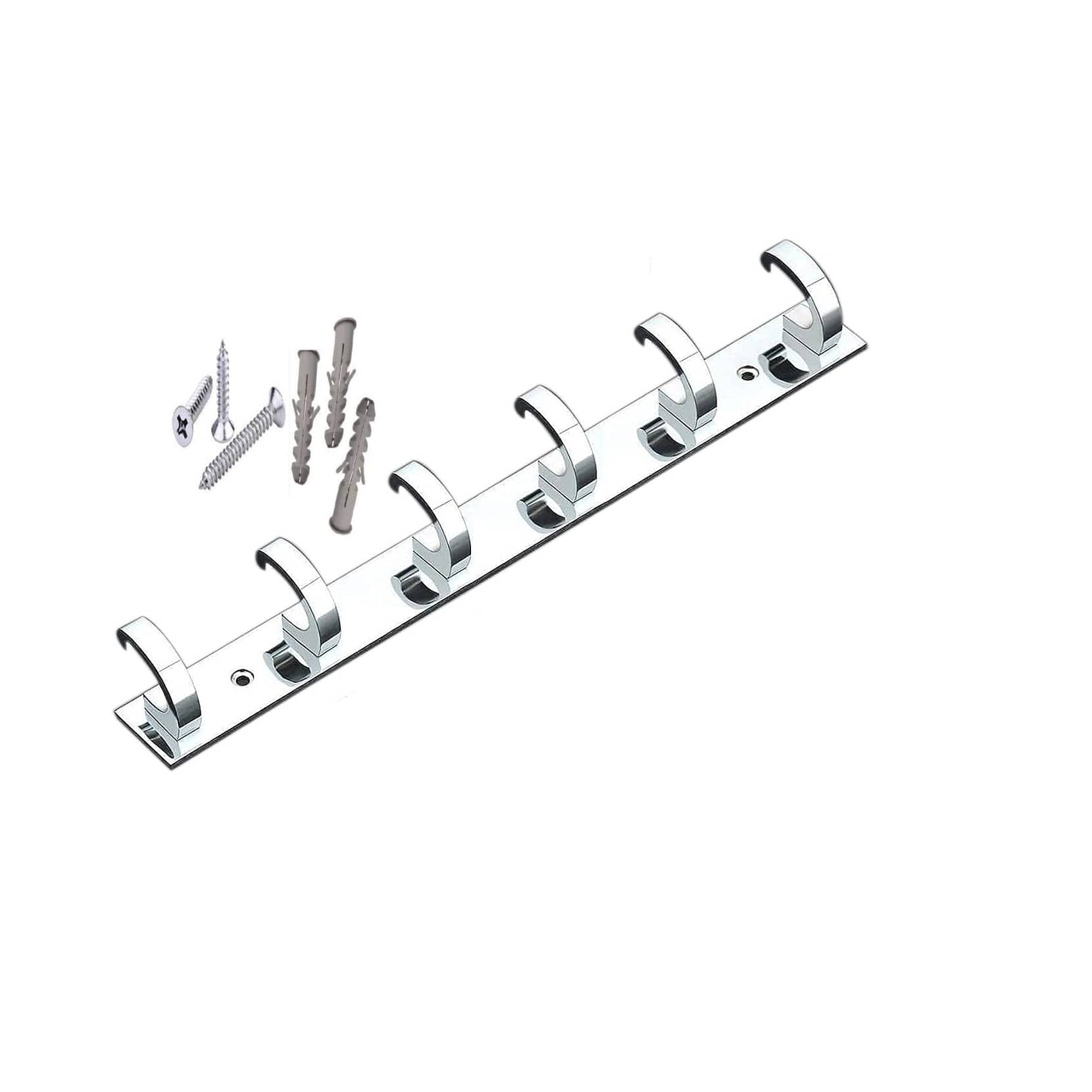 ONJECX Stainless Steel C TYPR 6 Pin Cloth Hanger Wall Mounted Bathroom Cloth Hanger,Cloth Wall Hook,Door Hooks Rail for Hanging   Clothes,Towel Khunti (CHS06SS01) (Pack of 1)