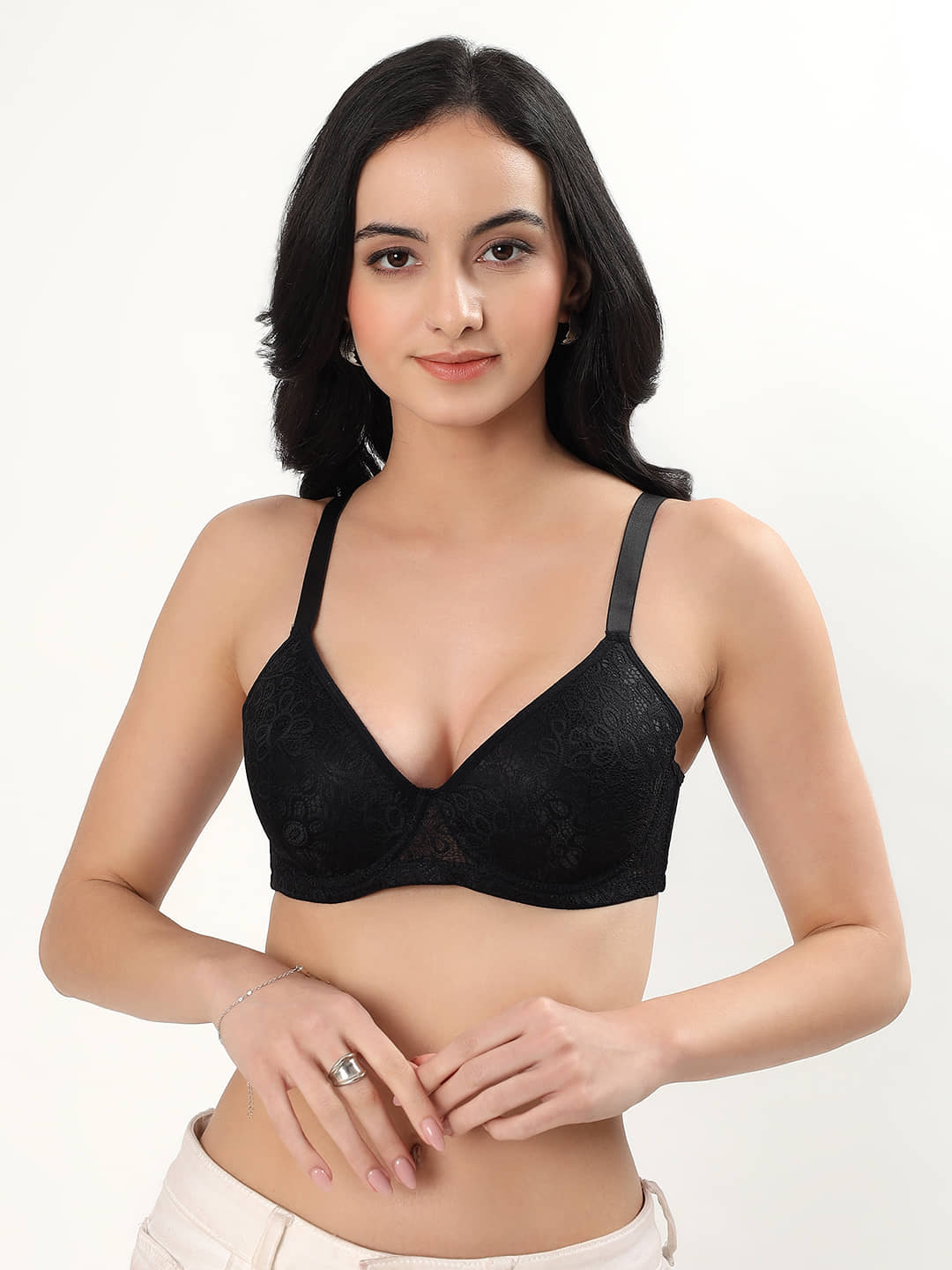 PARKHA Pack of 1 Polyester Heavily Padded T-Shirt Bra For Women ( Black )