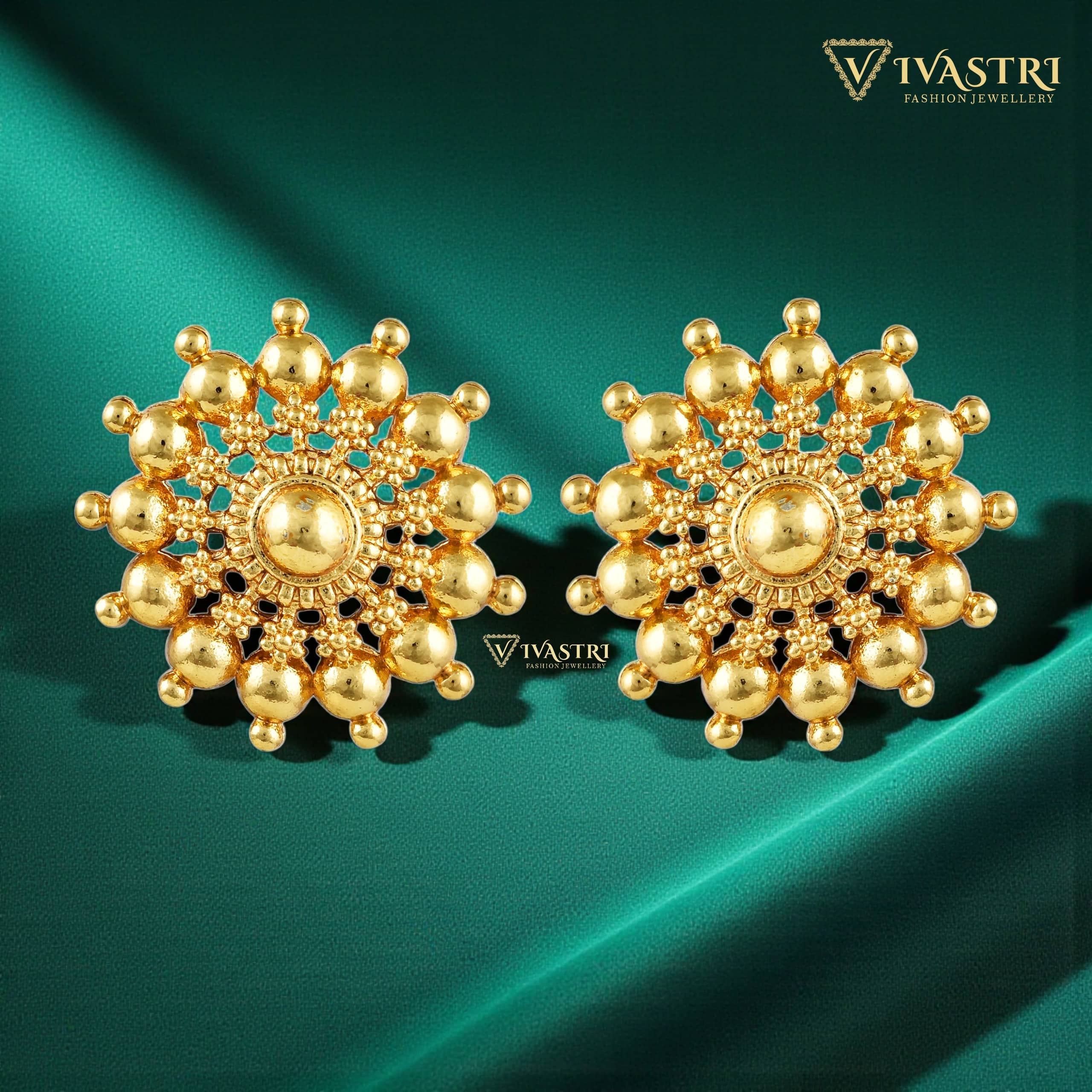 VIVASTRI Golden Stud Earrings ( Pack of 1 ) - Earrings | Buy online on ZillyBuy