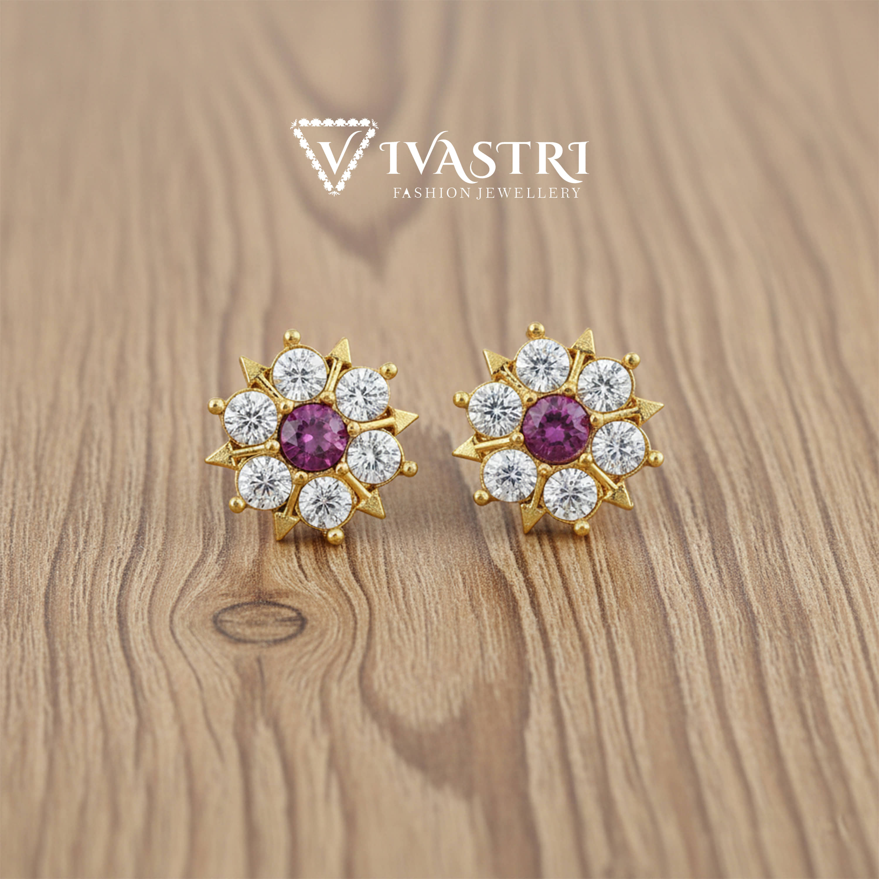 VIVASTRI Golden Stud Earrings ( Pack of 1 ) - Earrings | Buy online on ZillyBuy