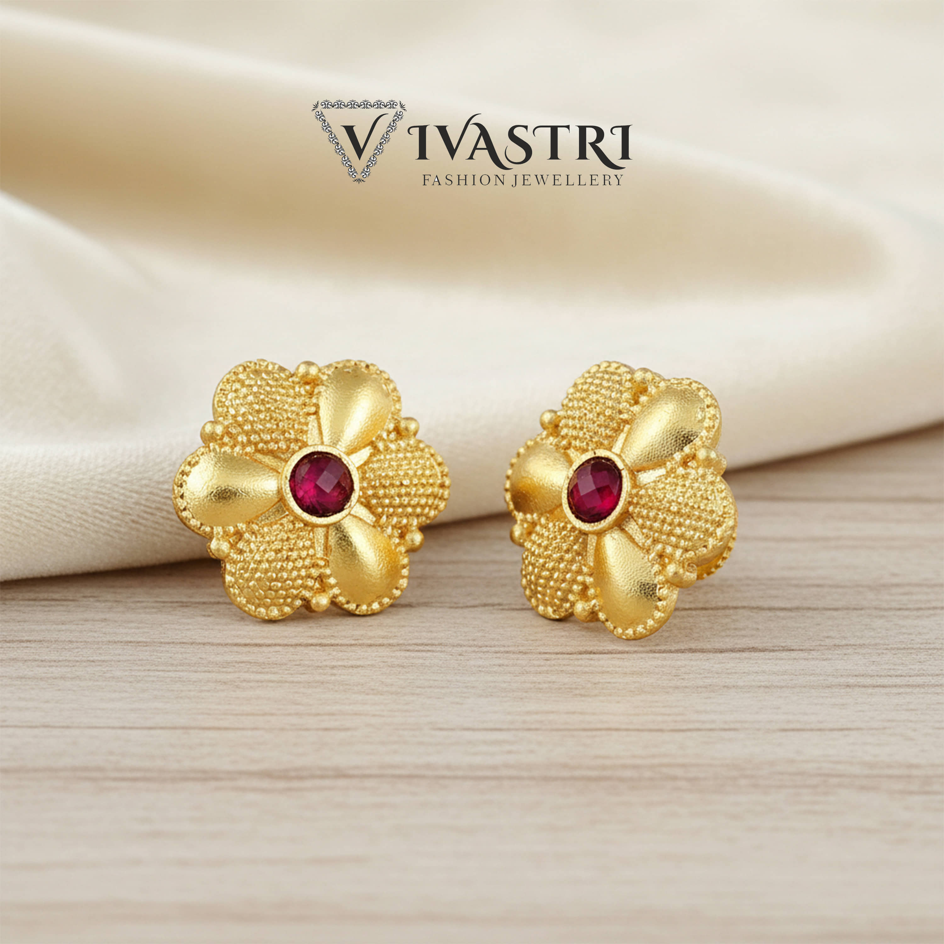 VIVASTRI Golden Stud Earrings ( Pack of 1 ) - Earrings | Buy online on ZillyBuy