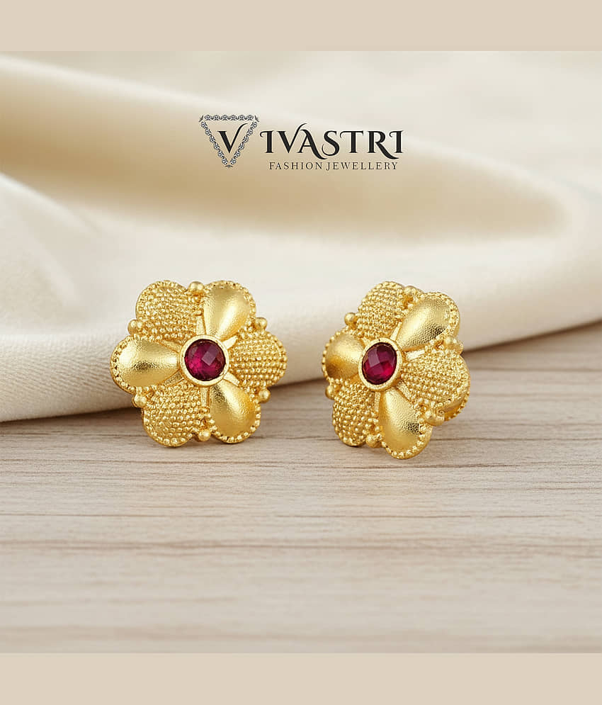 VIVASTRI Golden Stud Earrings ( Pack of 1 ) - Earrings | Buy online on ZillyBuy