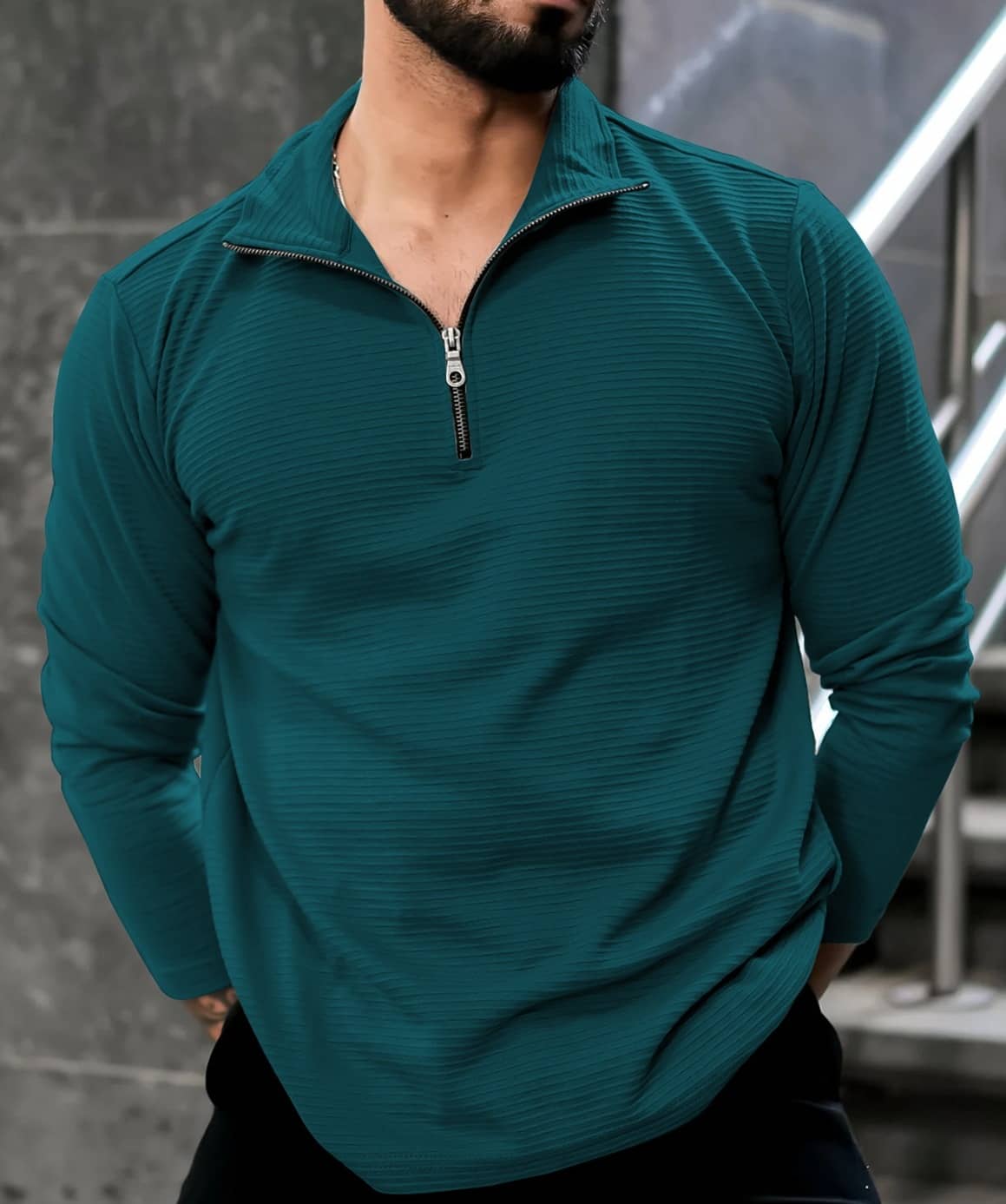 KAJARU Men Polyester Regular Fit Striped Polo T Shirt ( Teal Blue )