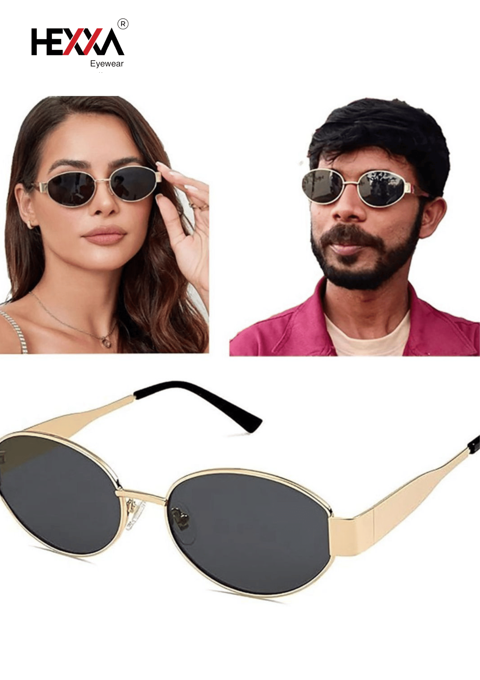Hexxa Gold Oval Sunglasses ( Pack of 1 ) - Sunglasses | Buy online on ZillyBuy