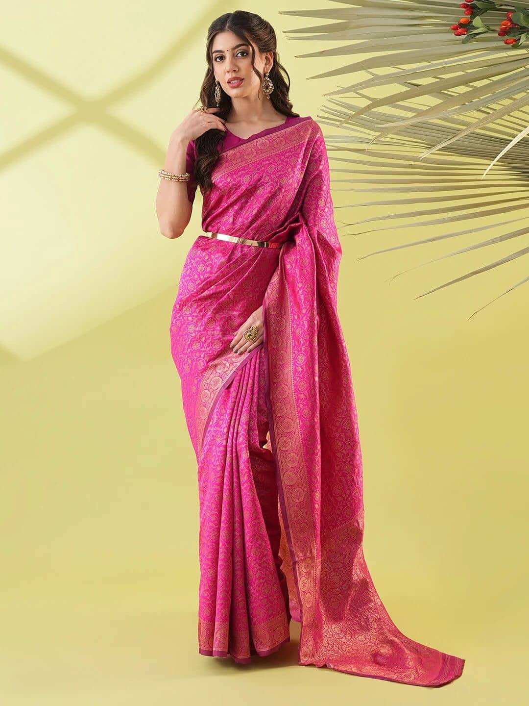 Villagius Art Silk Woven Kanjeevaram Sarees Without Blouse Piece ( Pink ) - Sarees | Buy online on ZillyBuy