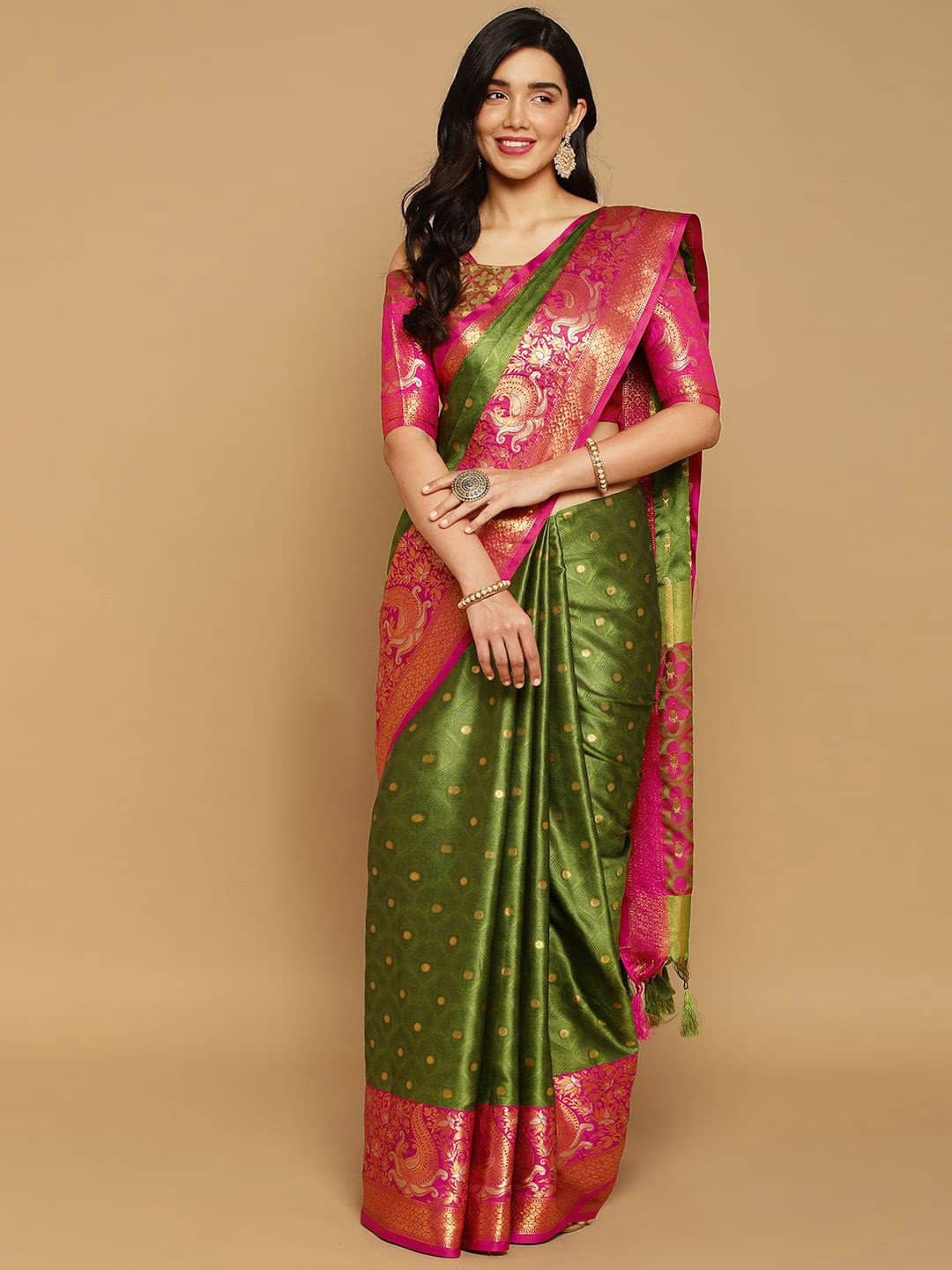 Villagius Cotton Silk Woven Banarasi saree With Unstitched Blouse Piece ( Light Green ) - Sarees | Buy online on ZillyBuy