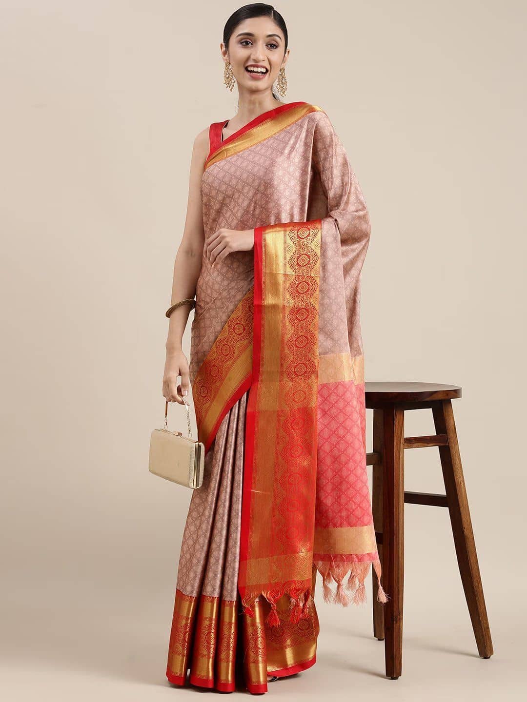 Villagius Cotton Silk Woven Mysore Silk Sarees Without Blouse Piece ( Pink ) - Sarees | Buy online on ZillyBuy