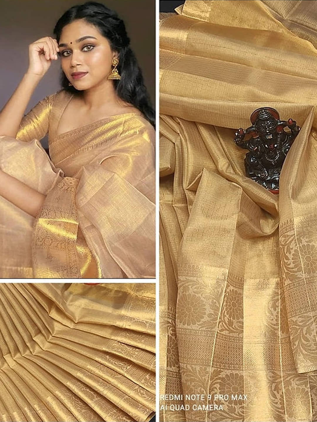 Villagius Tissue Woven Kota Doria Saree With Unstitched Blouse Piece ( Beige ) - Sarees | Buy online on ZillyBuy