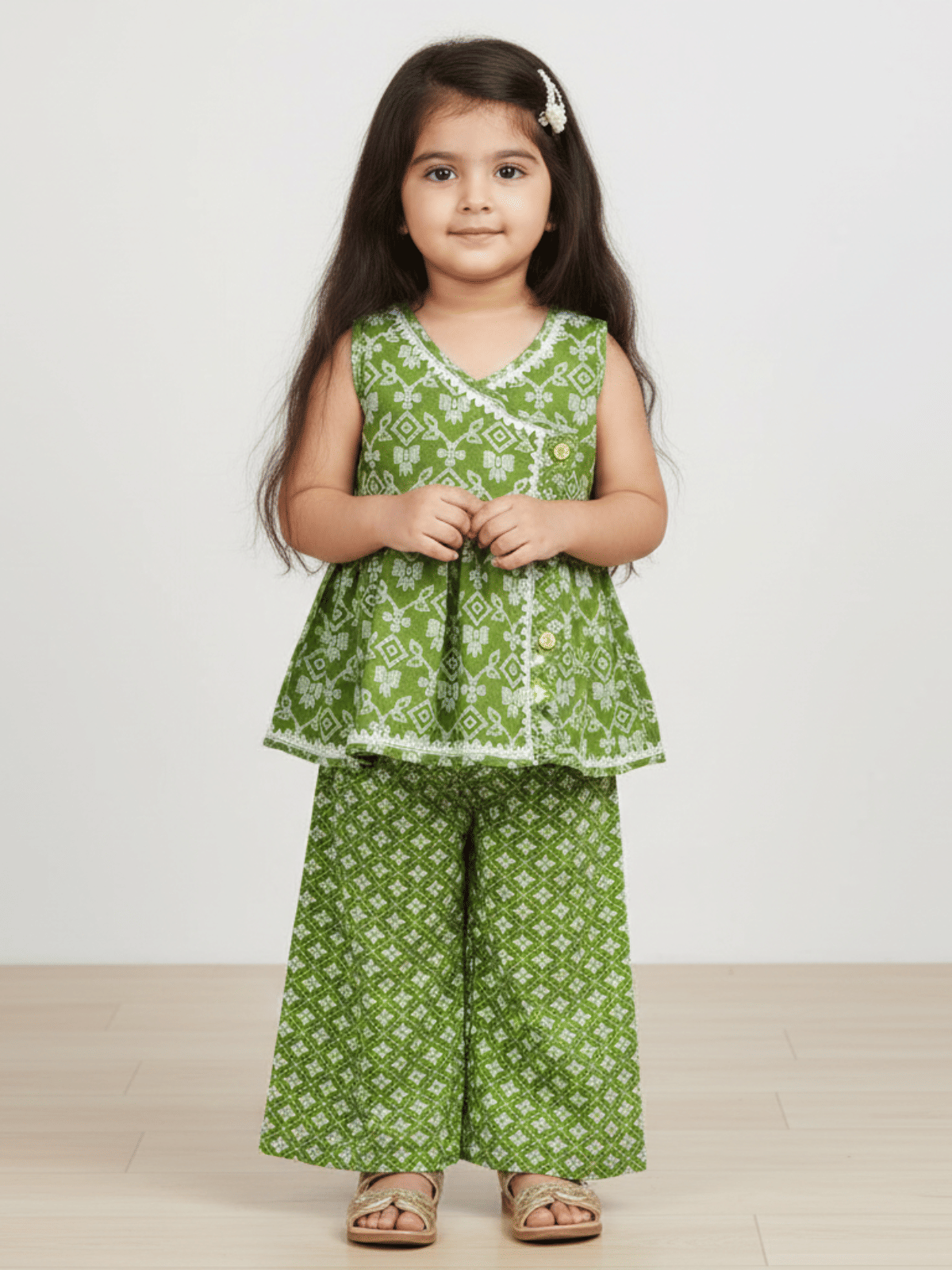 mustmom Girls Rayon Kurti with Palazzo ( Pack of 1 , Green )