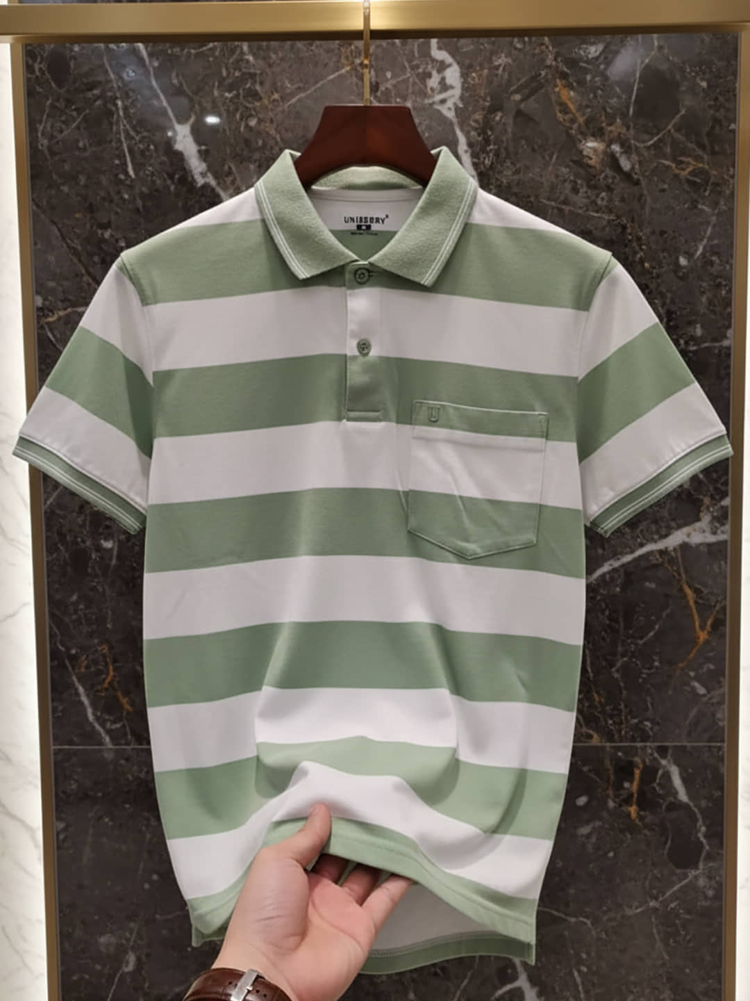 UNIBERRY Men Cotton Blend Regular Fit Striped Polo T Shirt ( Green )