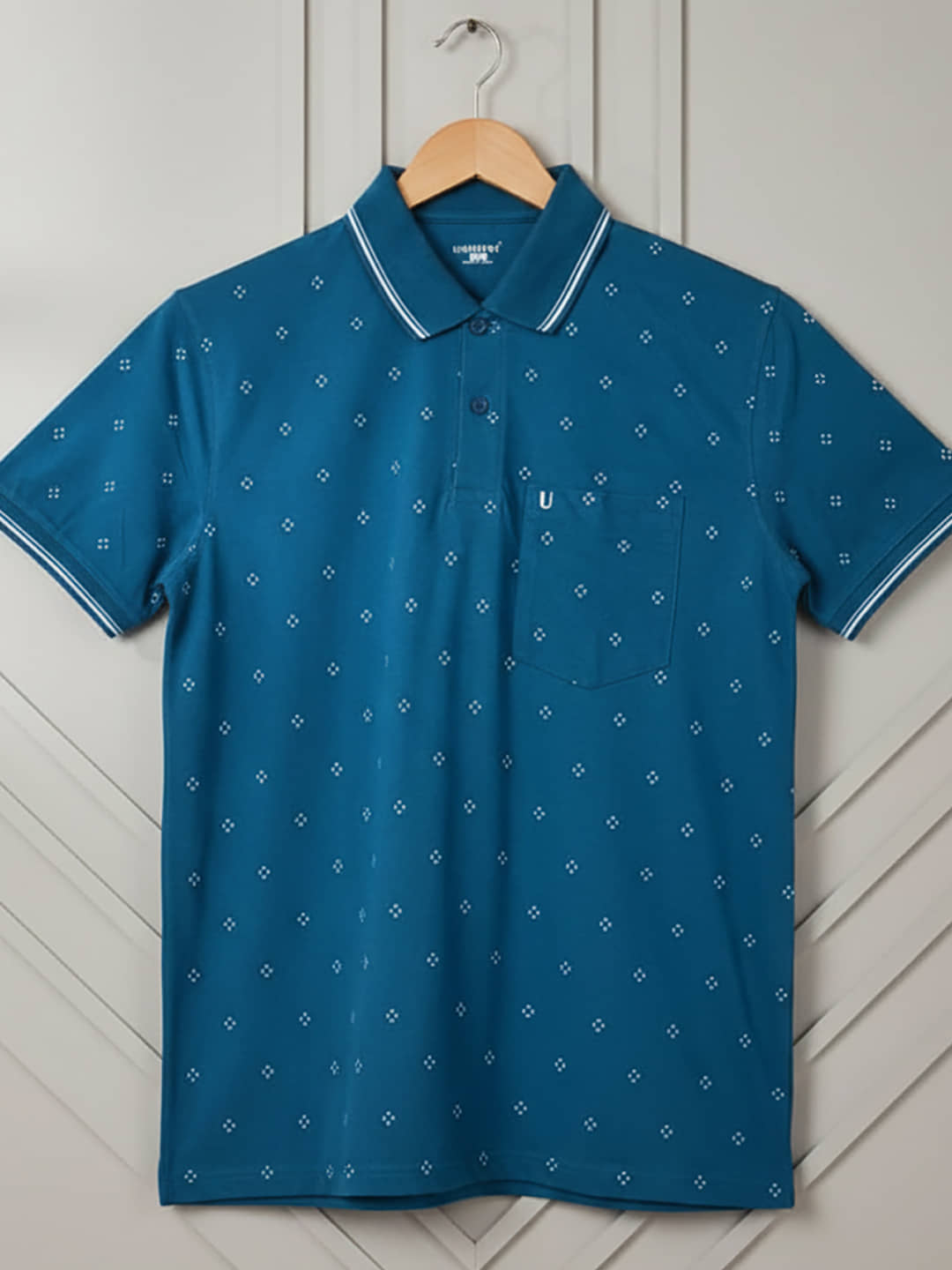 UNIBERRY Men Cotton Blend Regular Fit Printed Polo T Shirt ( Teal Blue )